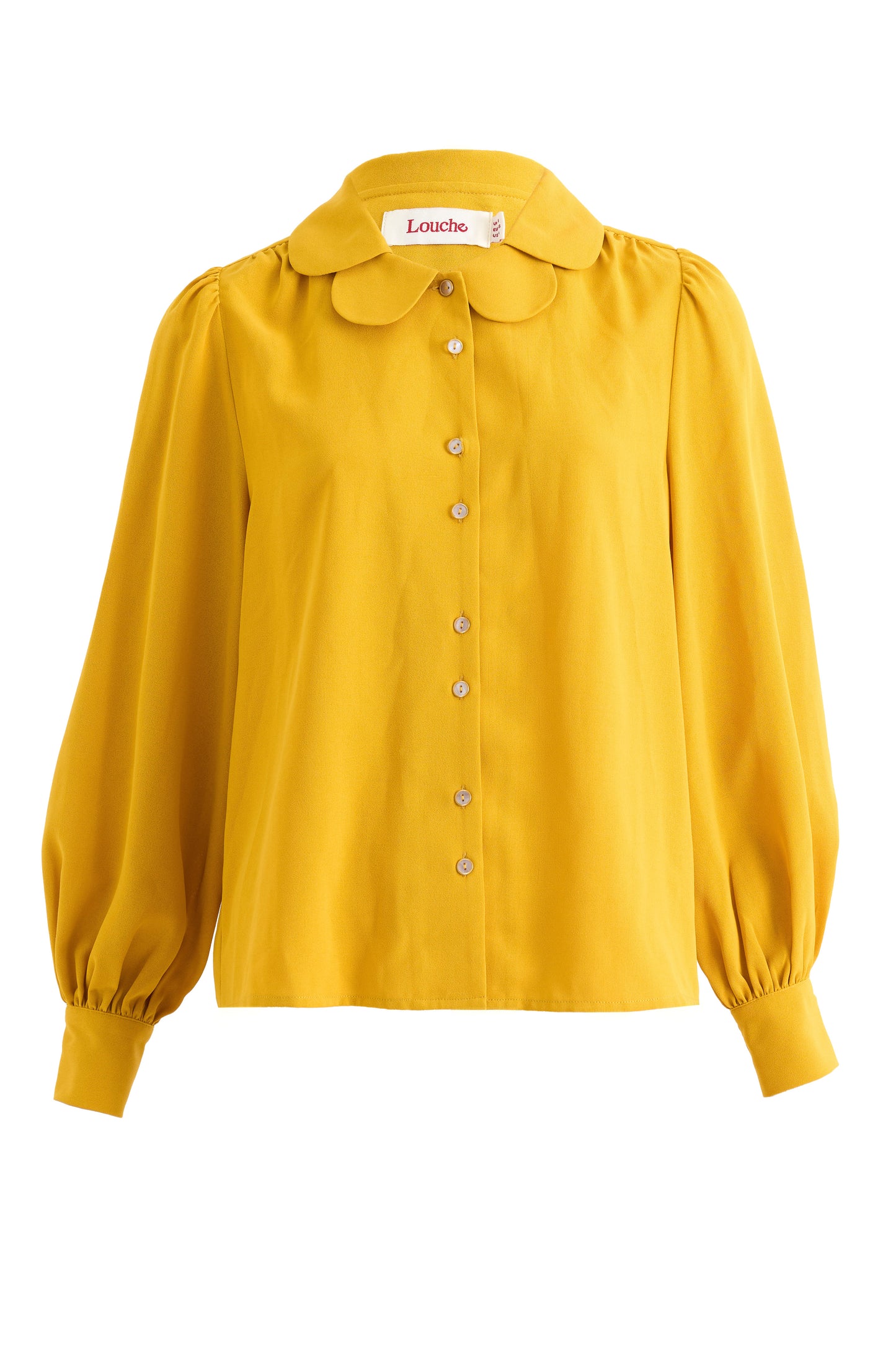 Octavia Moss Crepe Overlap Collar Shirt - Mustard