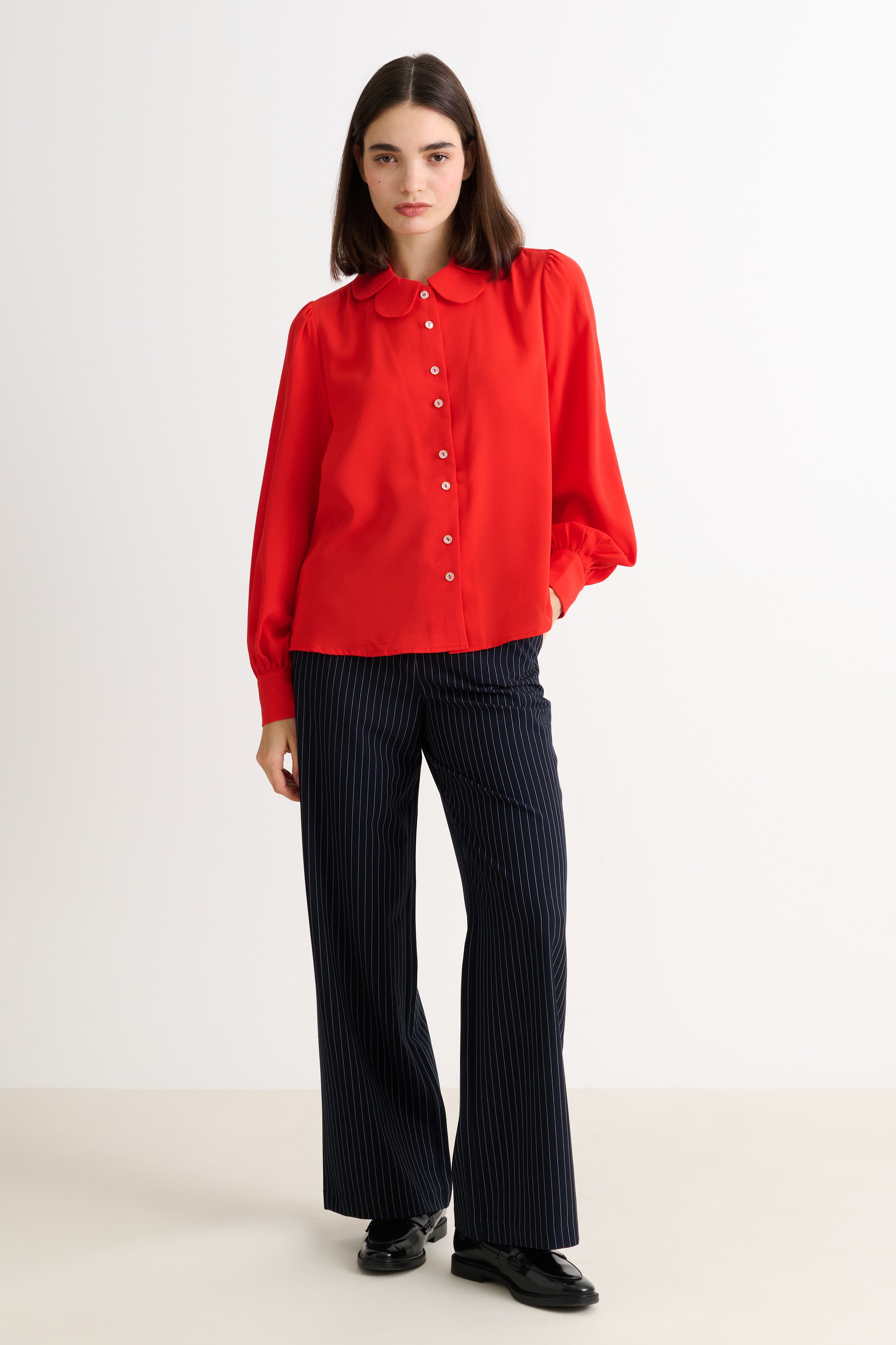 Octavia Crepe Petal Collar Blouse - Red - Detail 5