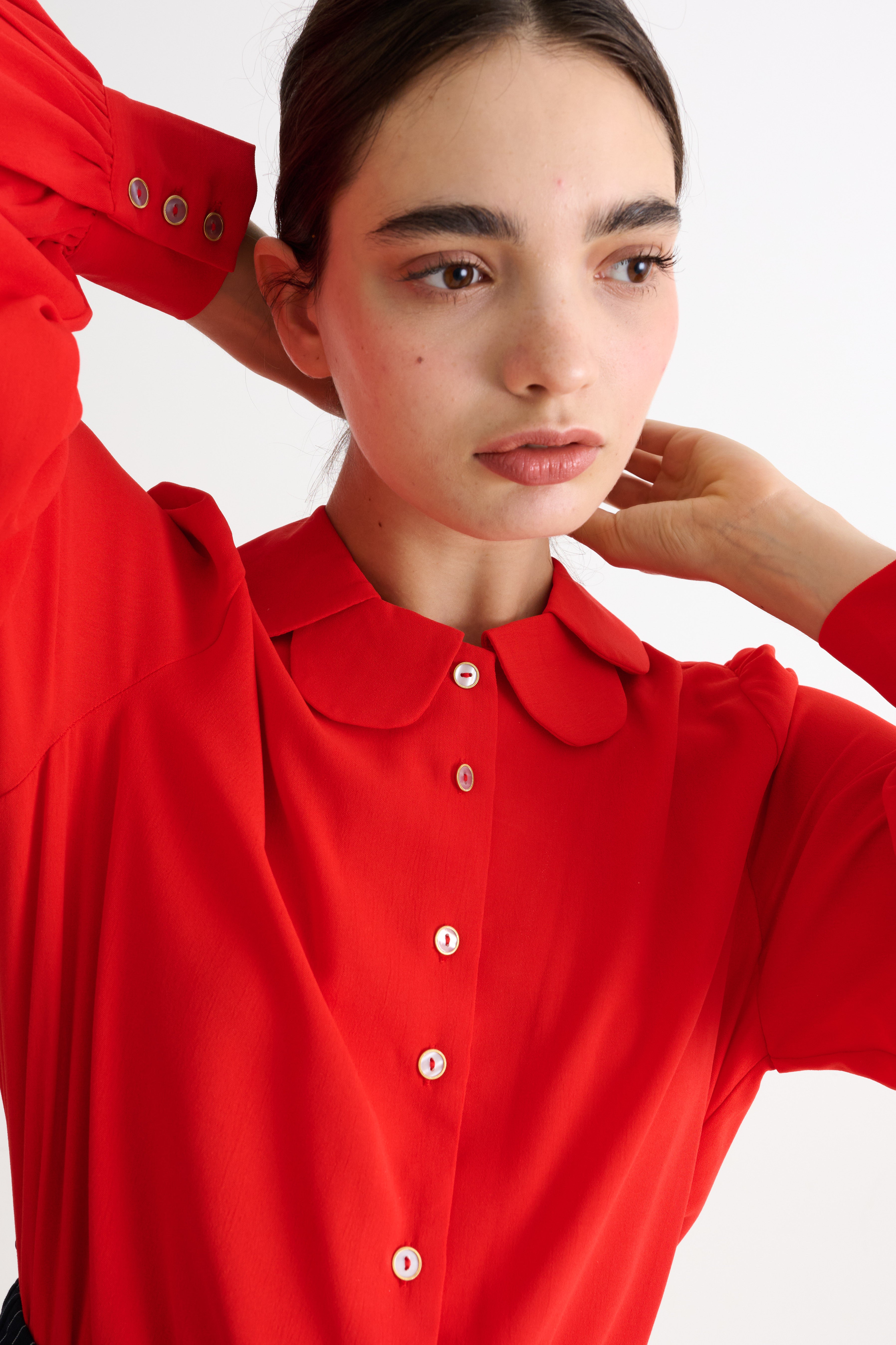 Octavia Crepe Petal Collar Blouse - Red - Detail 2