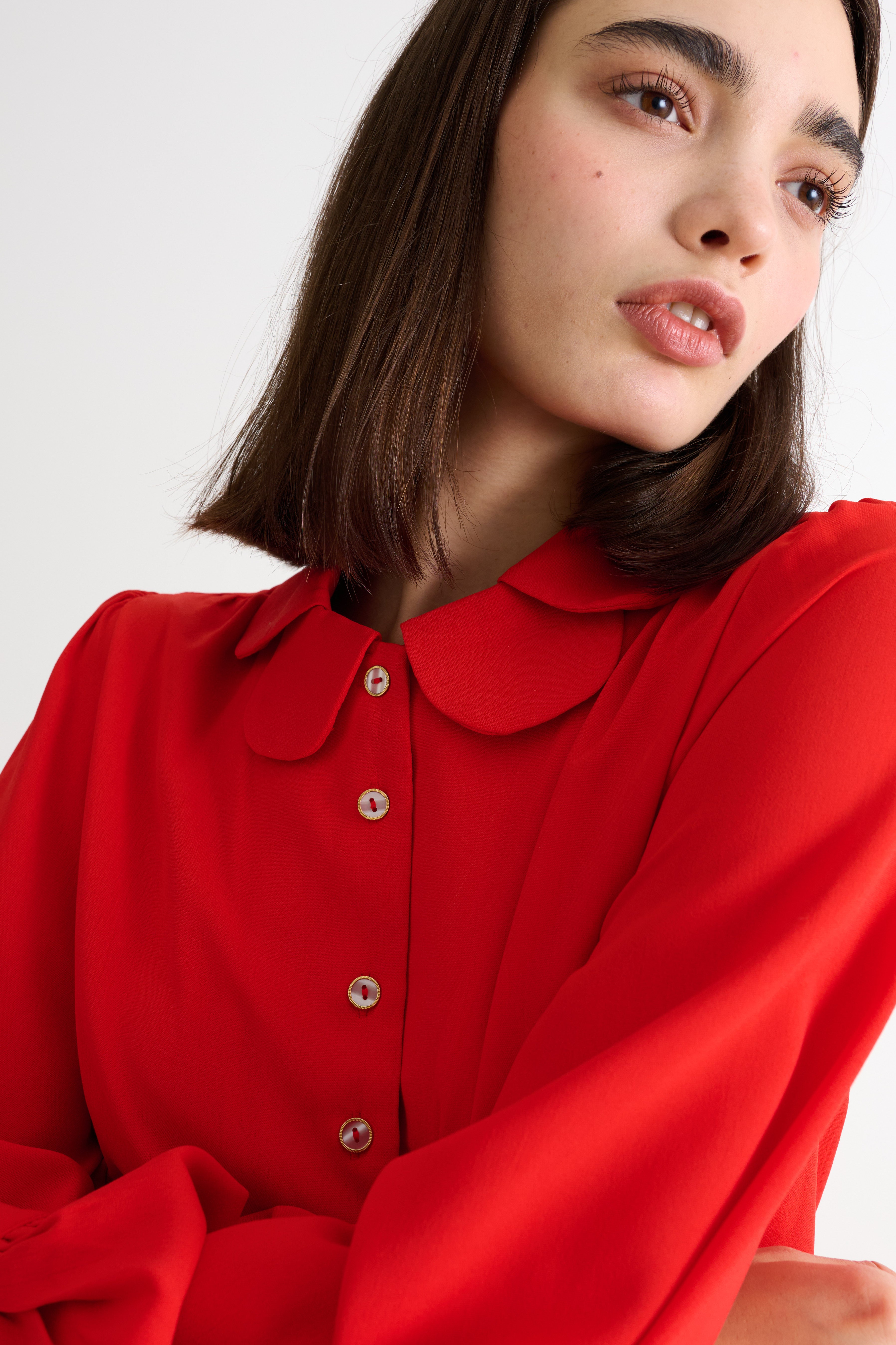 Octavia Crepe Petal Collar Blouse - Red - Detail 3