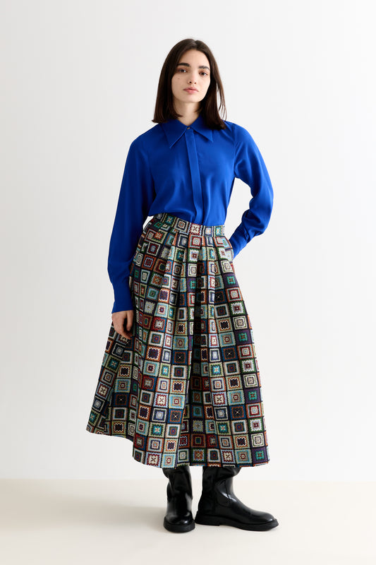 Pasadena 70'S Patch Jacquard Midi Skirt - Multicoloured