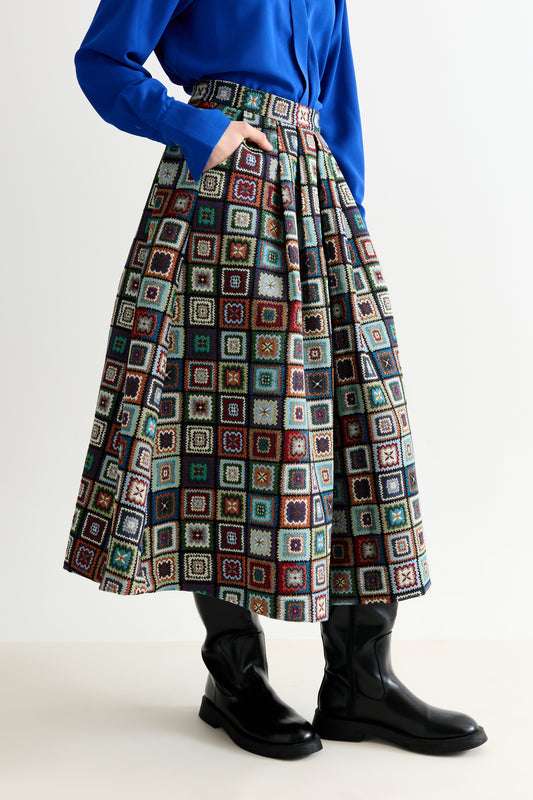 Pasadena 70'S Patch Jacquard Midi Skirt - Multicoloured
