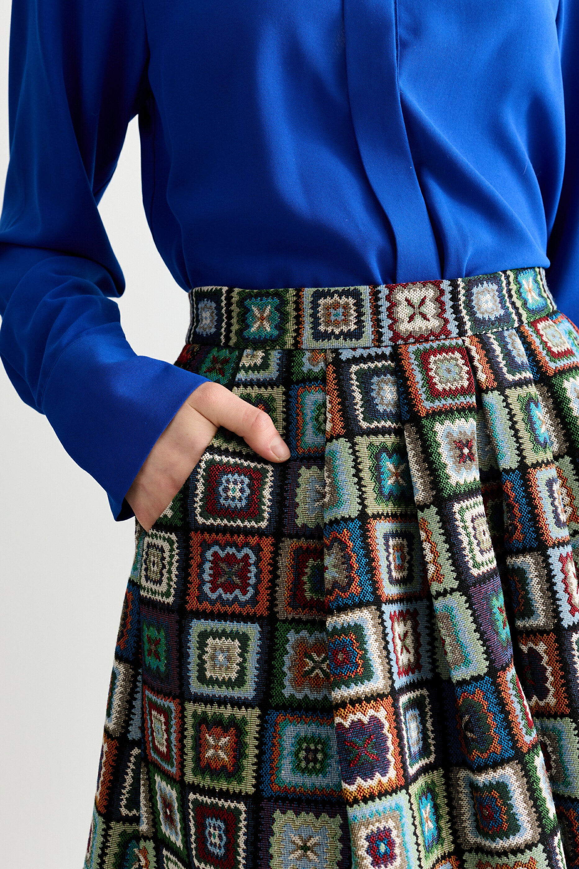 Pasadena 70'S Patch Jacquard Midi Skirt - Multicoloured