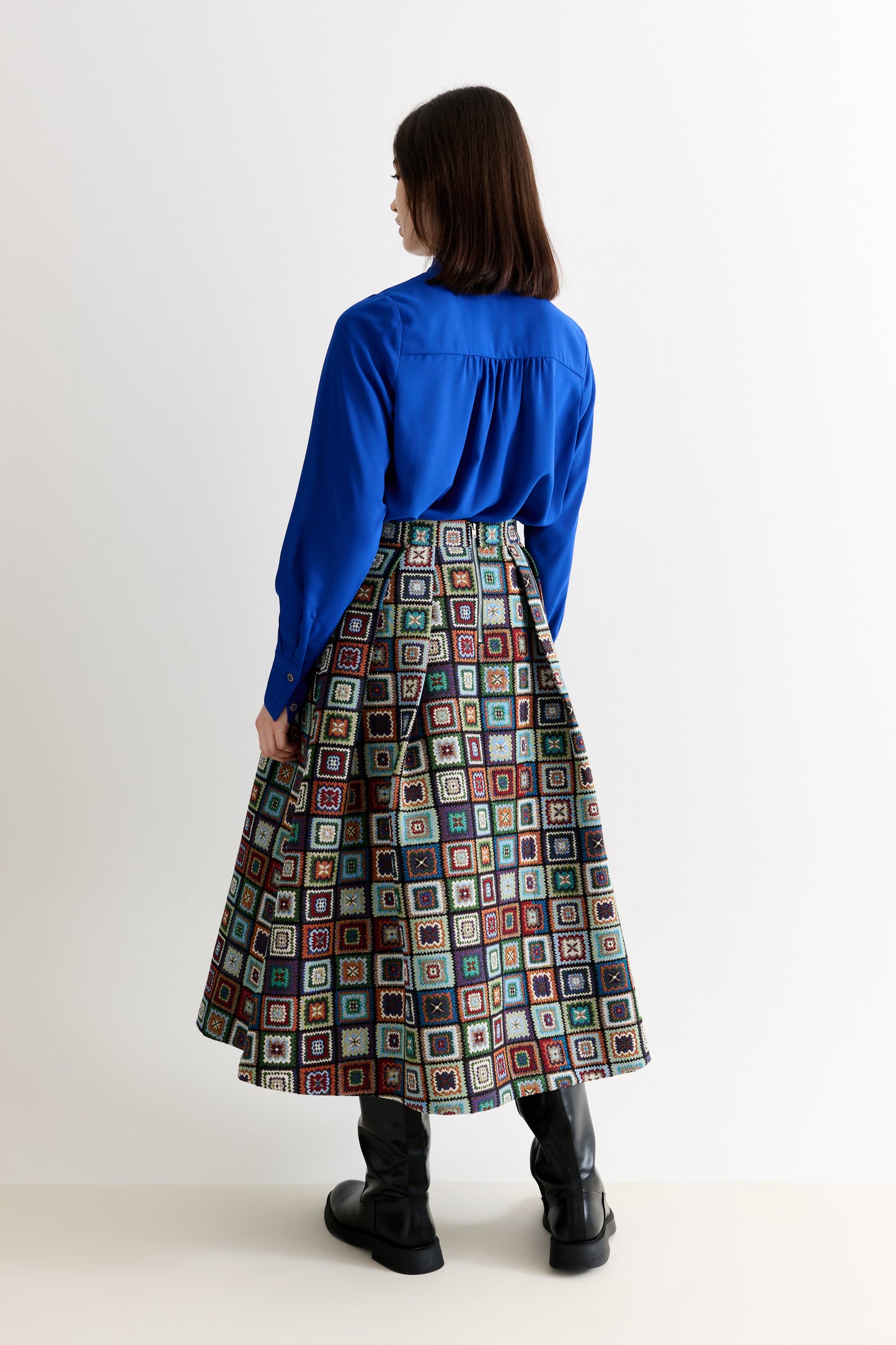 Pasadena 70'S Patch Jacquard Midi Skirt - Multicoloured