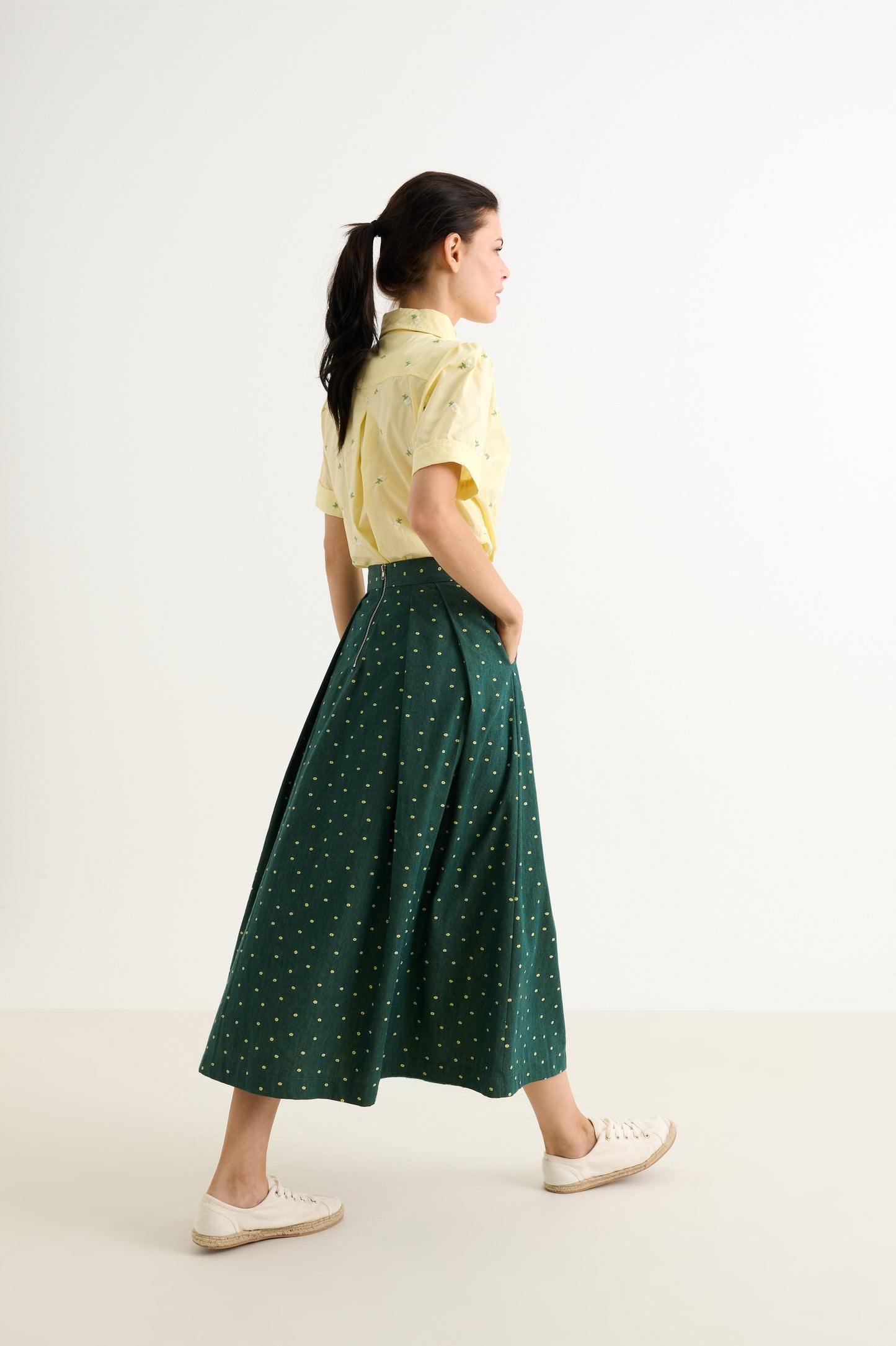 Pasadena Flower Dot Midaxi Skirt- Fern Green