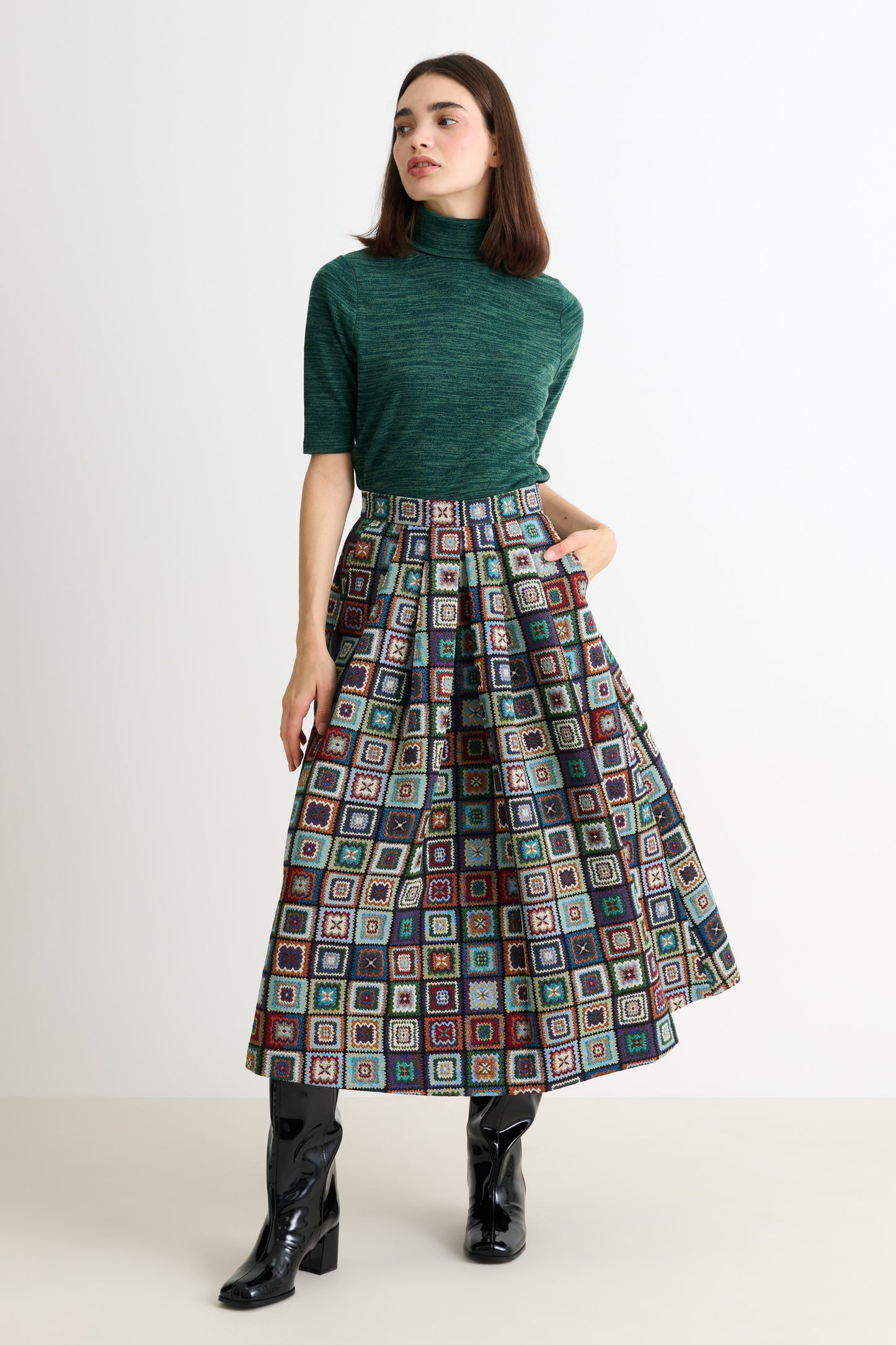 Pasadena 70'S Patch Jacquard Midi Skirt - Multicoloured