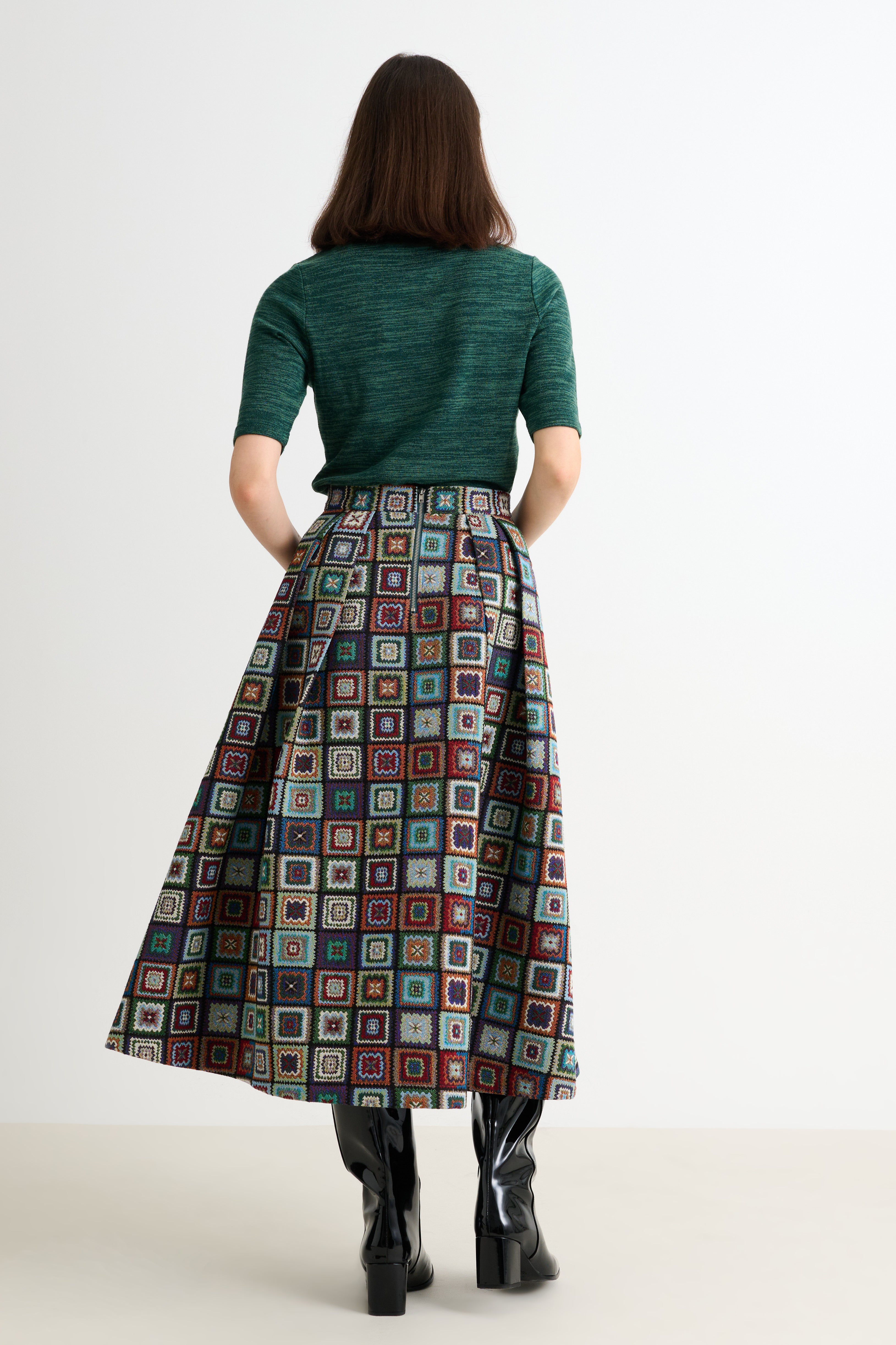 Pasadena 70'S Patch Jacquard Midi Skirt - Multicoloured