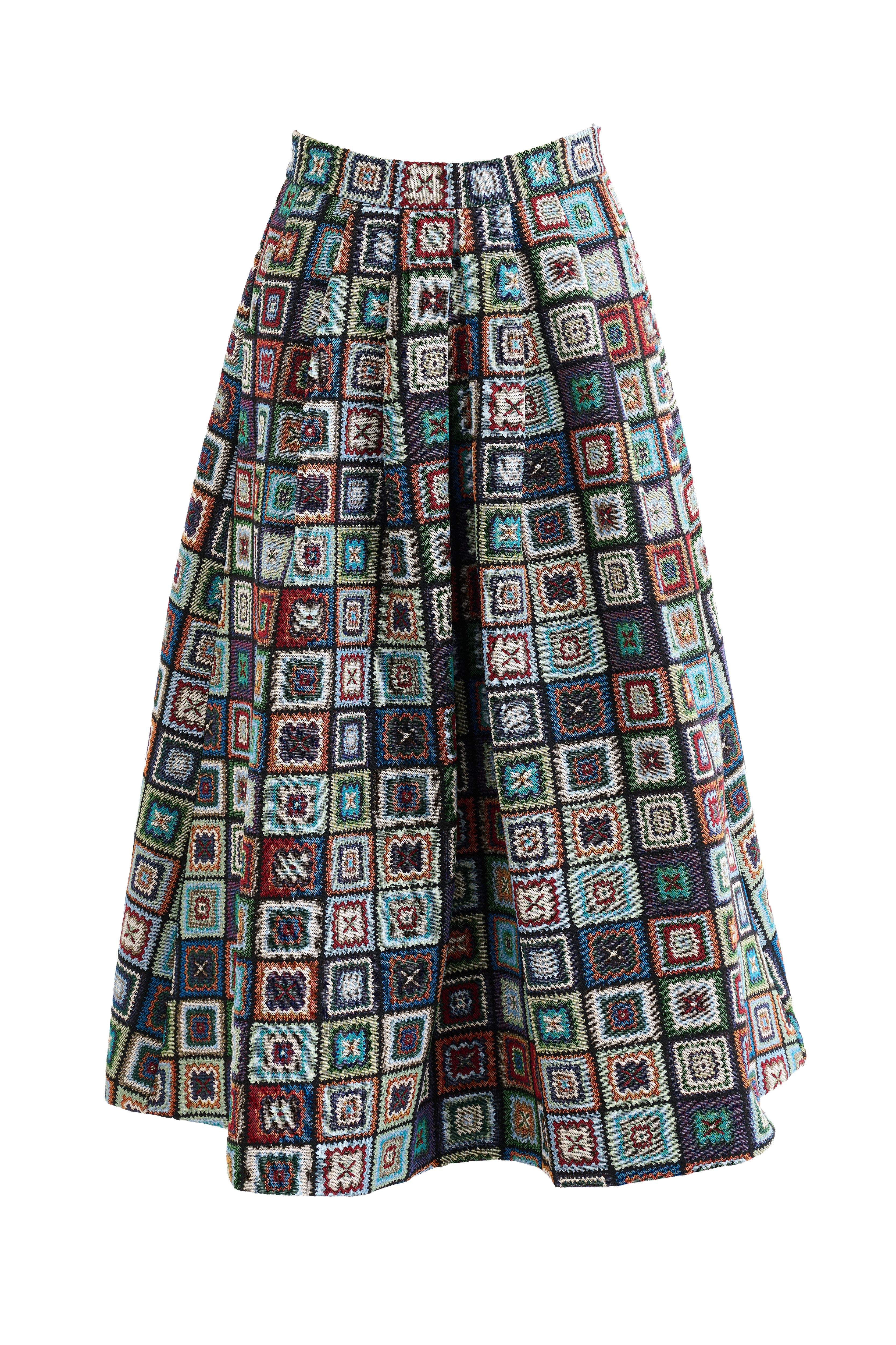 Pasadena 70'S Patch Jacquard Midi Skirt - Multicoloured