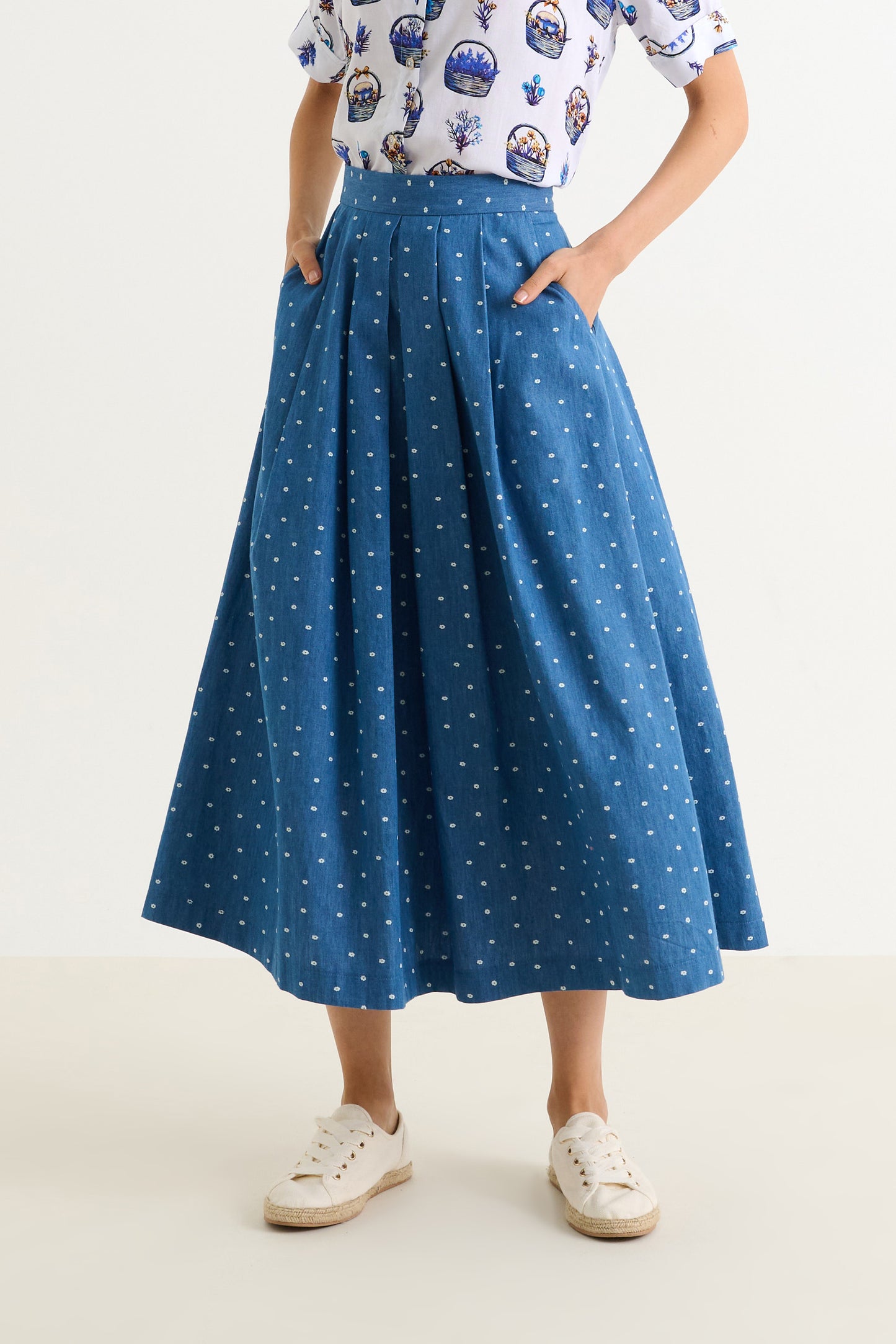 Pasadena Flower Dot Blue Midaxi Skirt