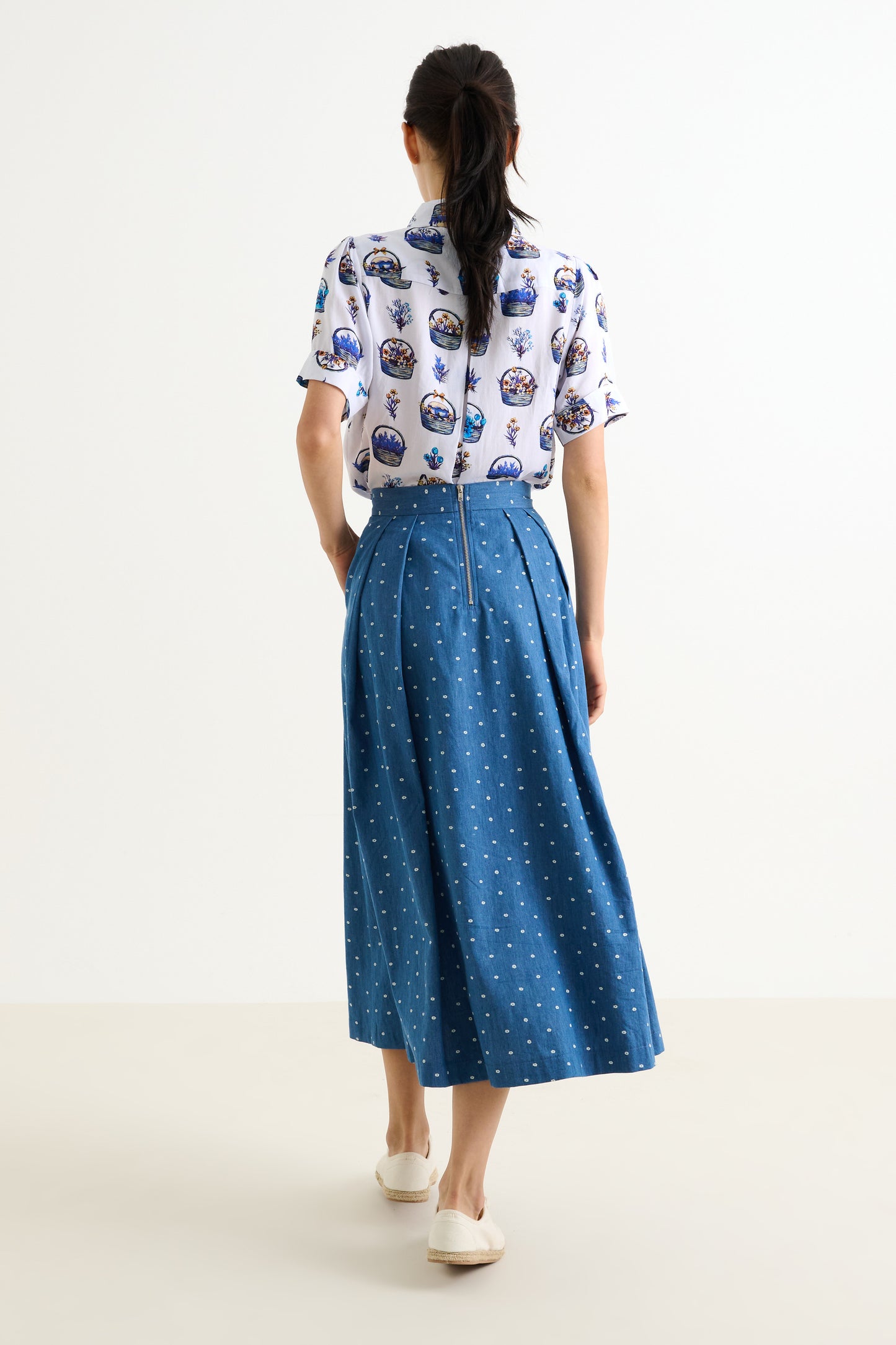 Pasadena Flower Dot Blue Midaxi Skirt