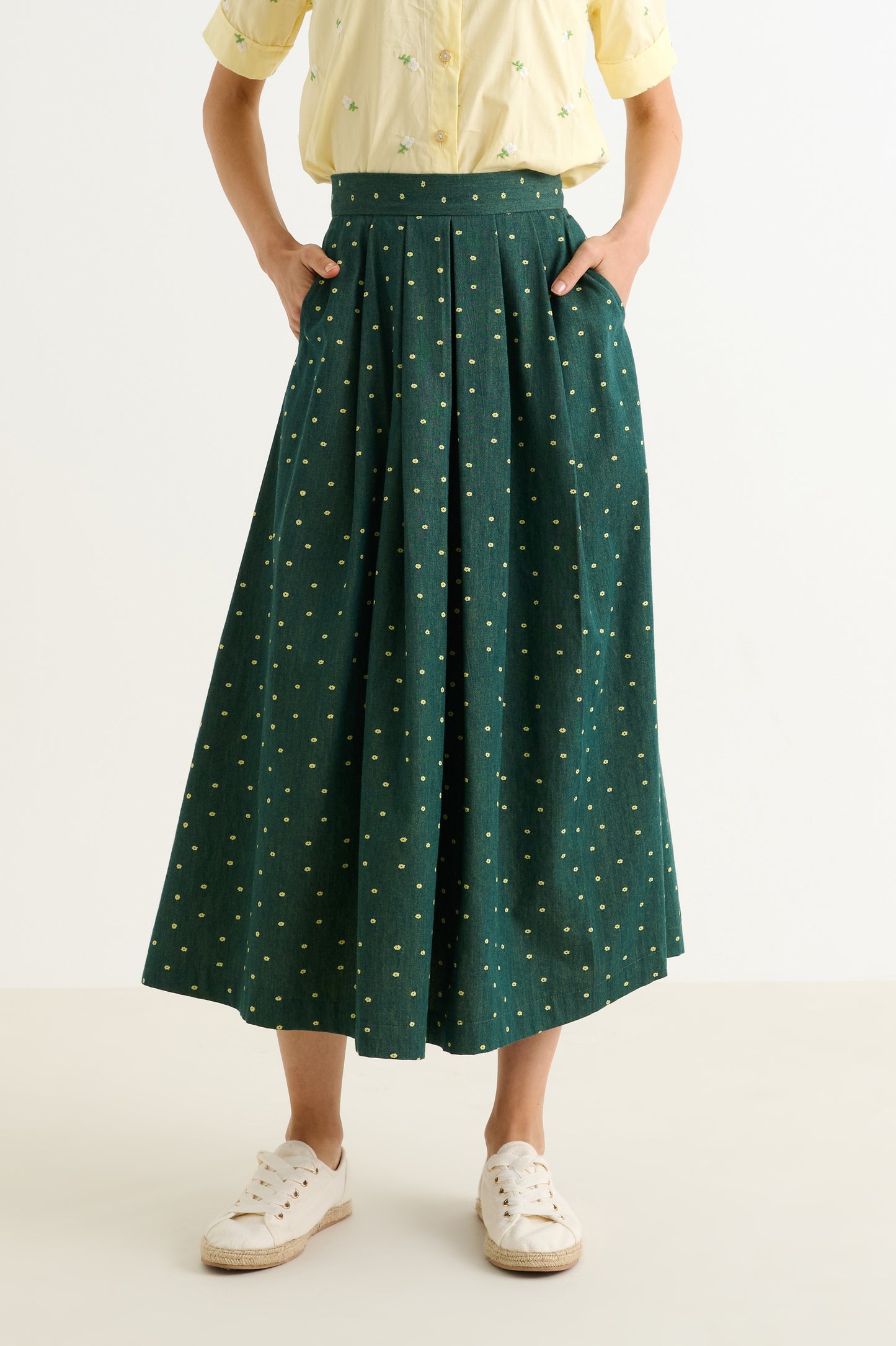 Pasadena Flower Dot Midaxi Skirt- Fern Green