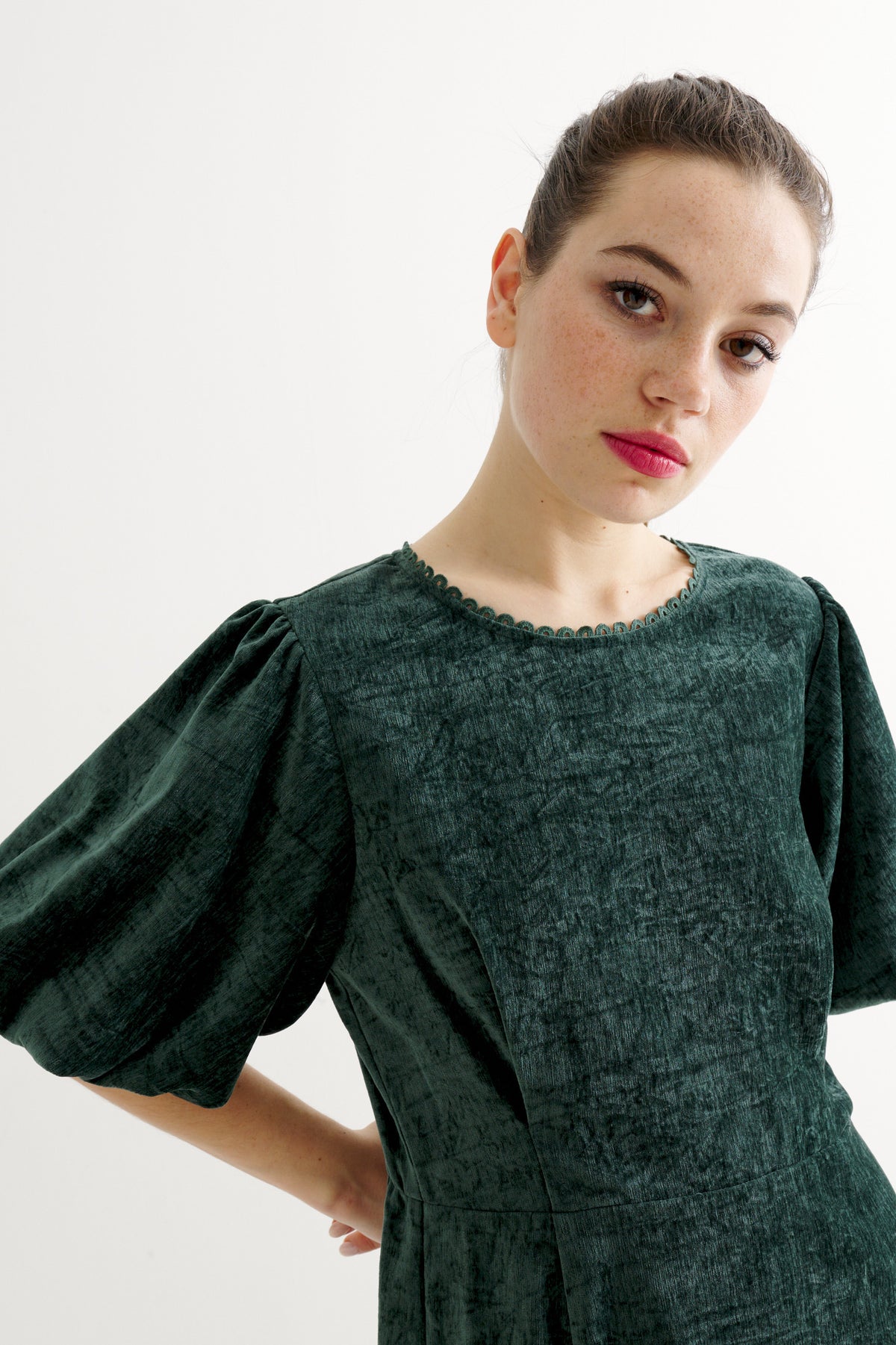 Philo Matte Velvet Dress - Forest Green