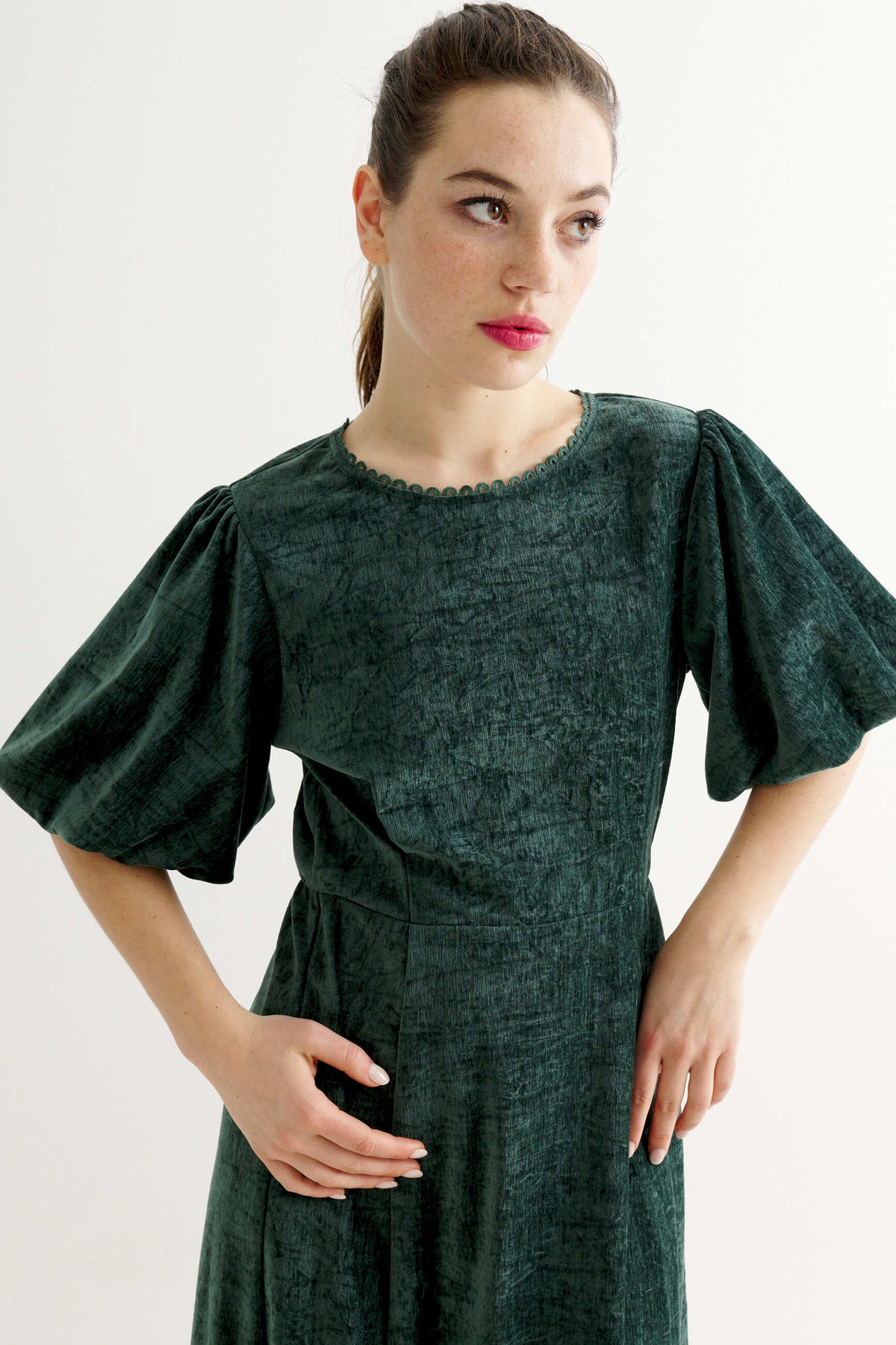 Philo Matte Velvet Dress - Forest Green