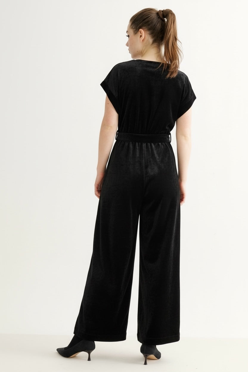Phoenix Matte Velvet Jumpsuit - Black
