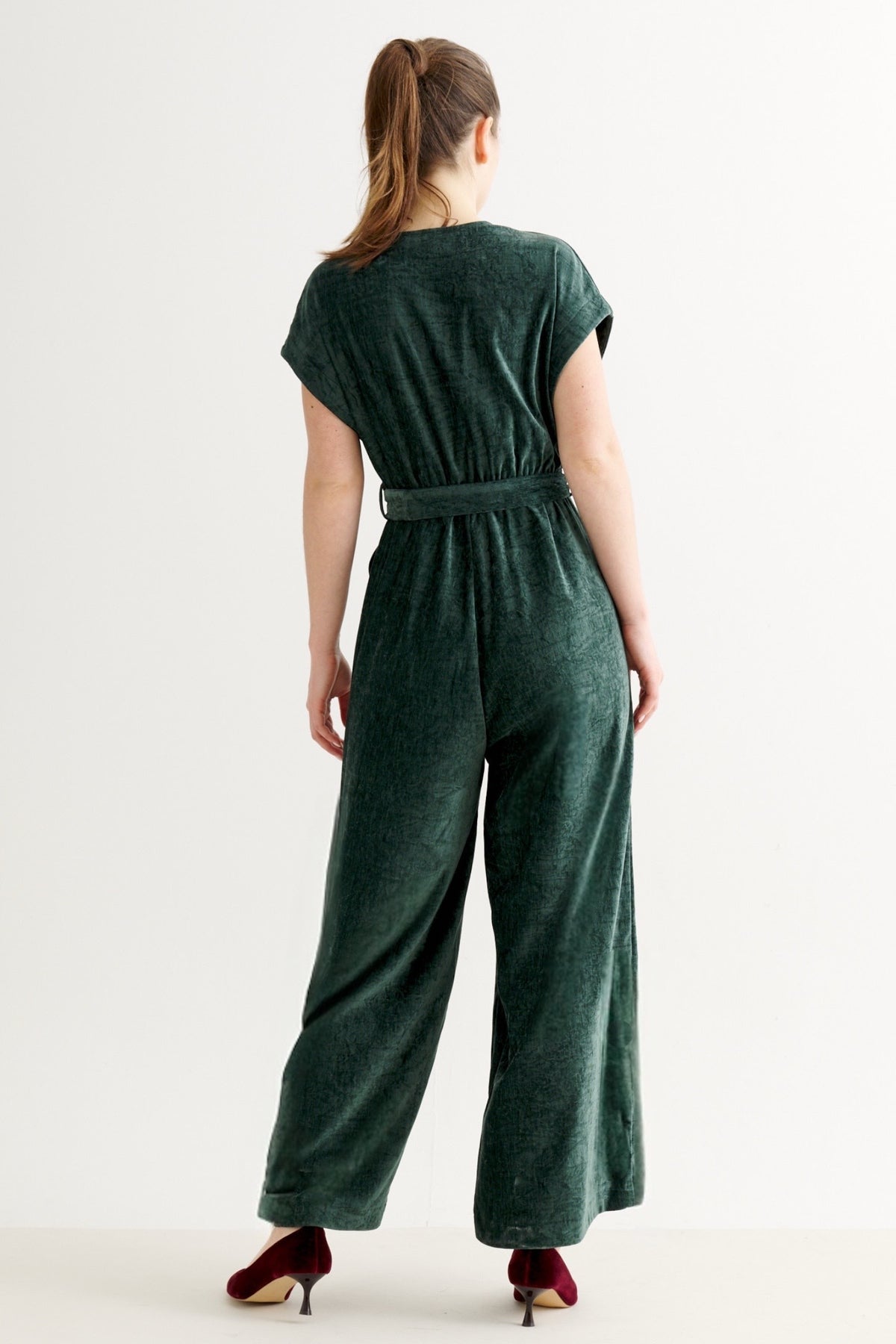 Phoenix Matte Velvet Jumpsuit - Forest Green