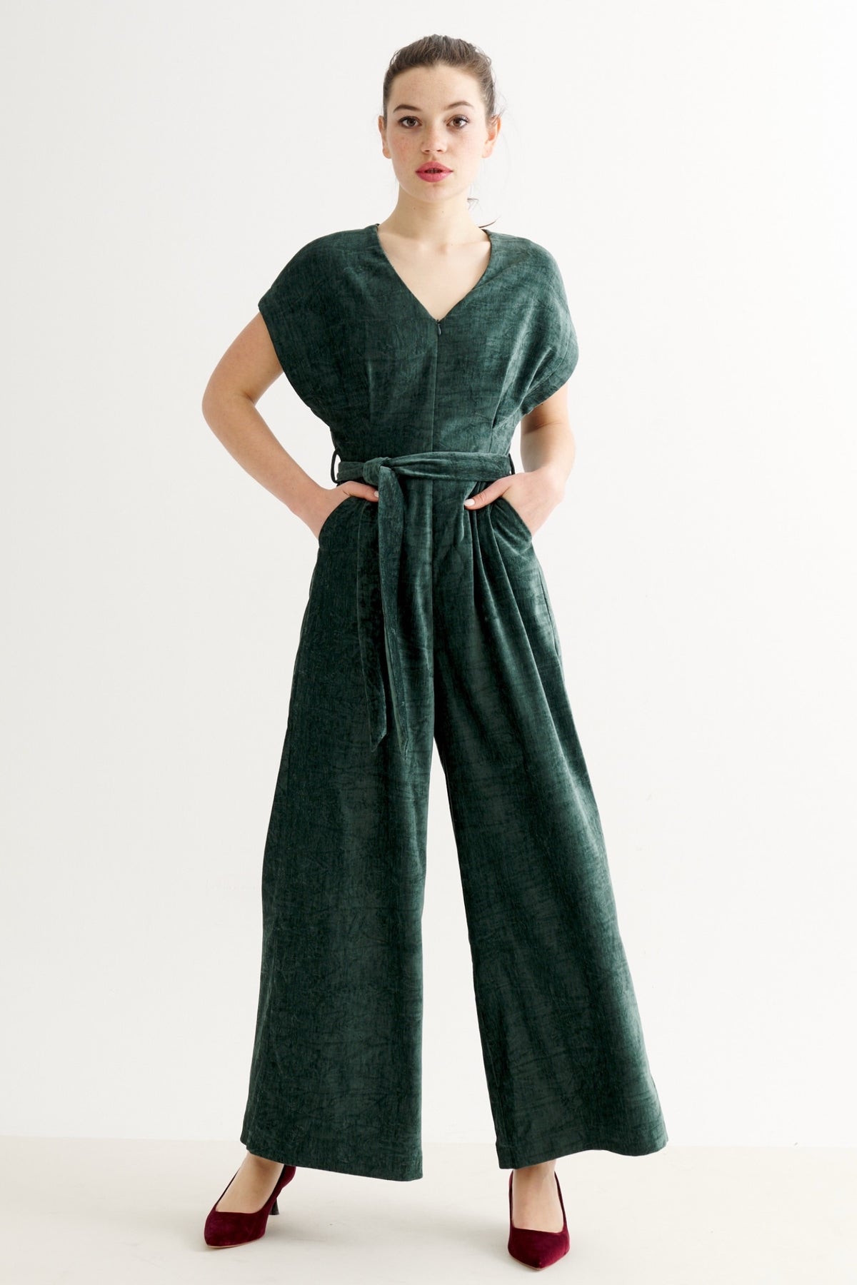 Phoenix Matte Velvet Jumpsuit - Forest Green