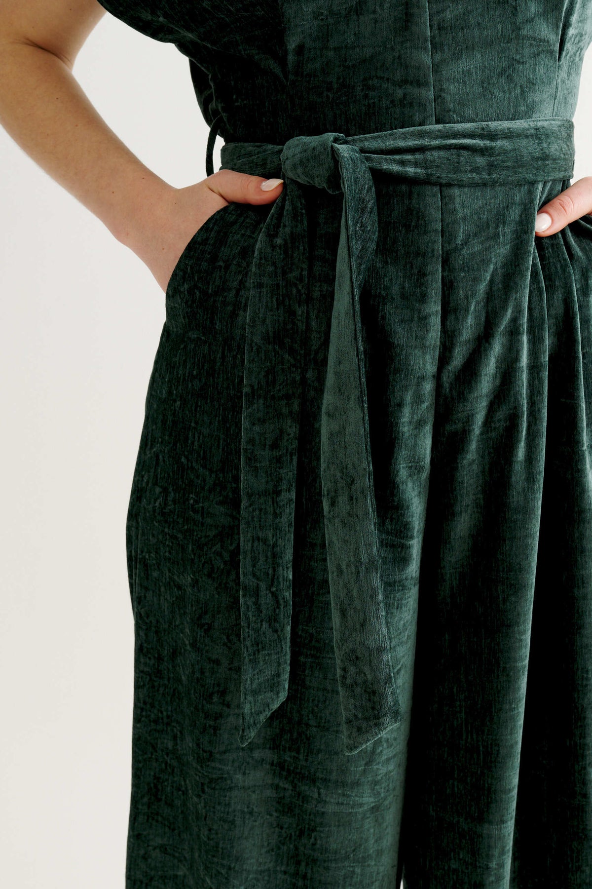 Phoenix Matte Velvet Jumpsuit - Forest Green