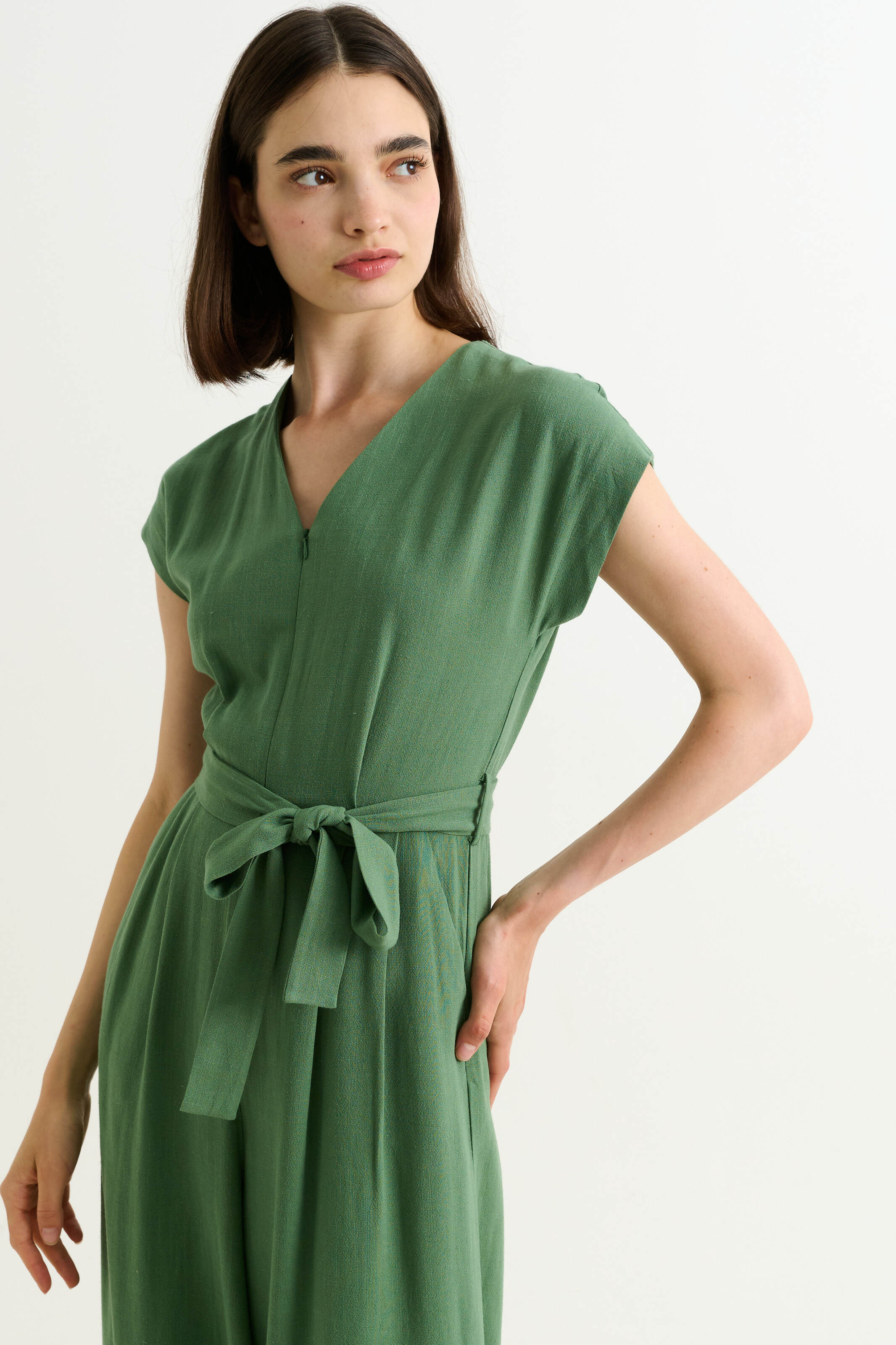 Phoenix Linen Mix Jumpsuit - Green