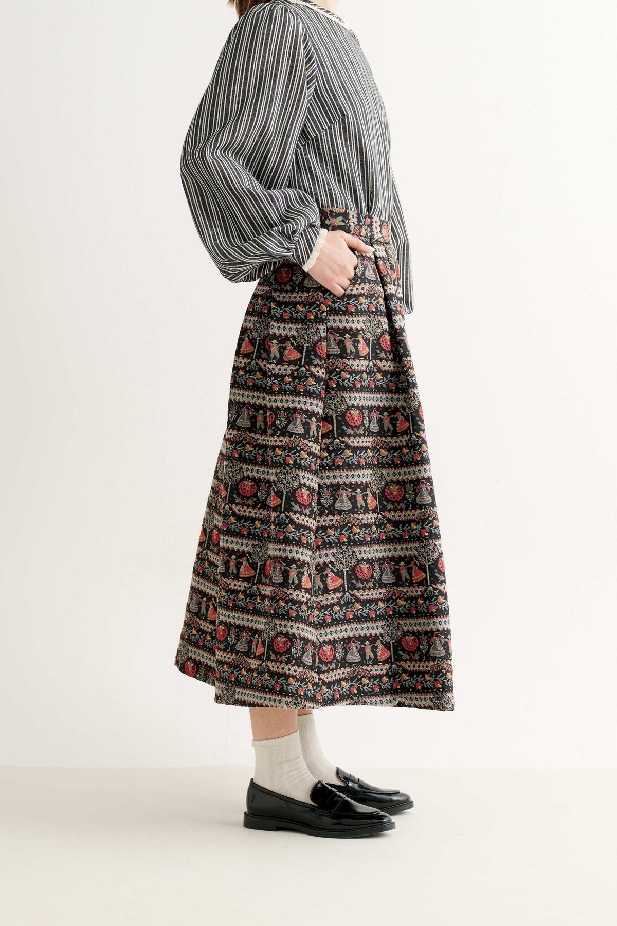 Pasadena Heirloom Jacquard Midaxi Skirt - Black