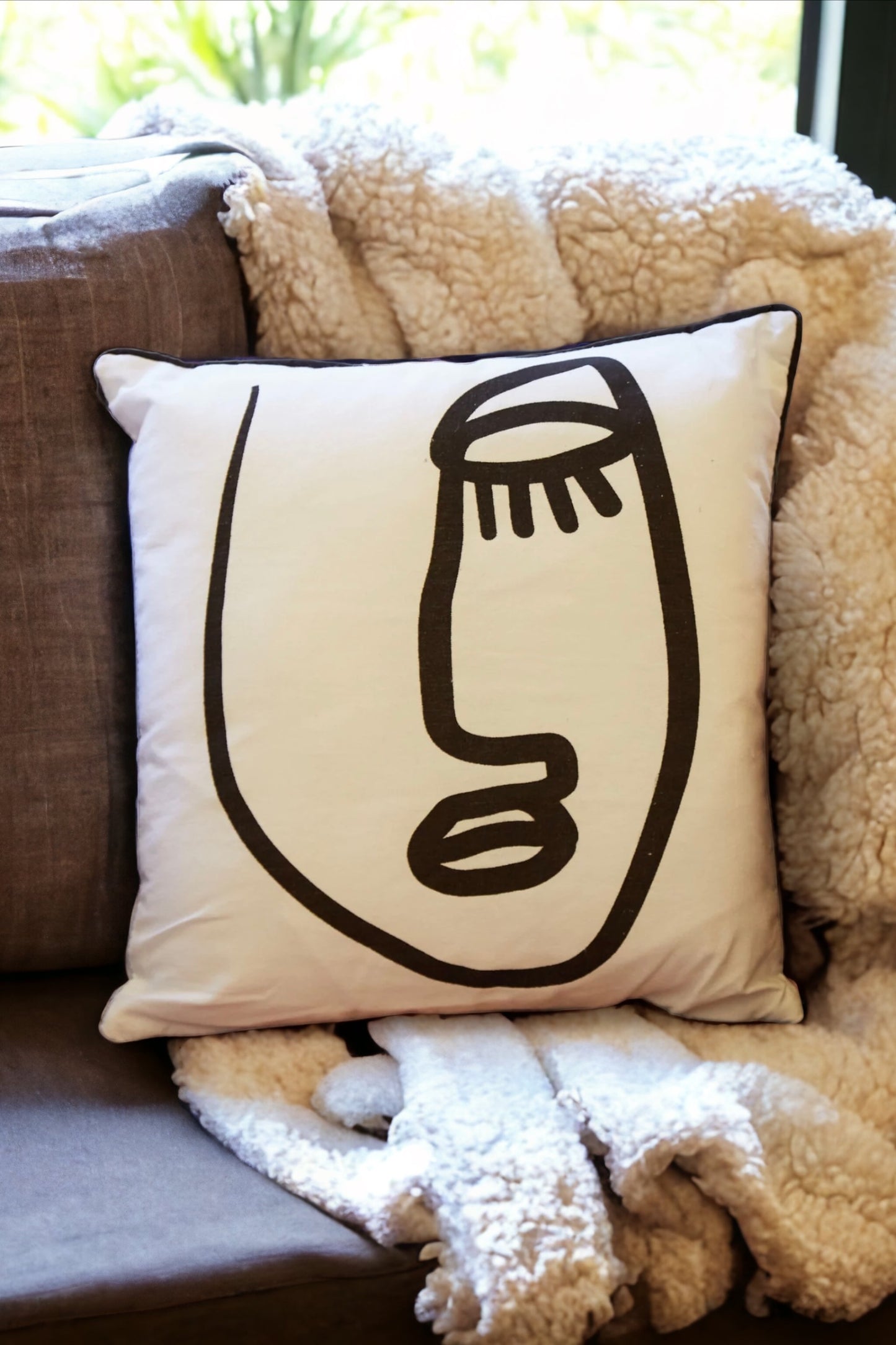 Closed Eye Face Print Cushion