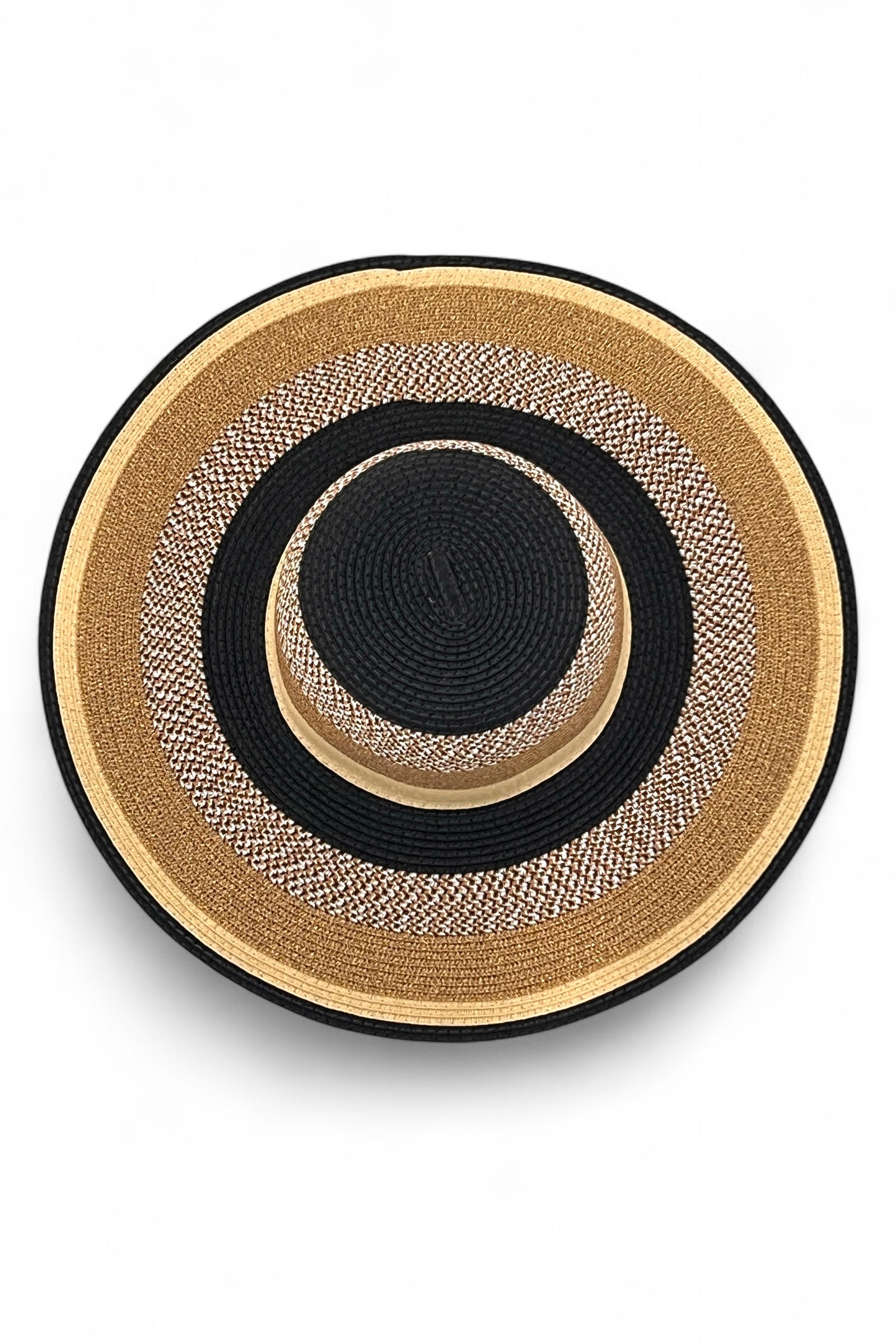 Delinda Black,Gold,And,Natural Striped Straw Hat