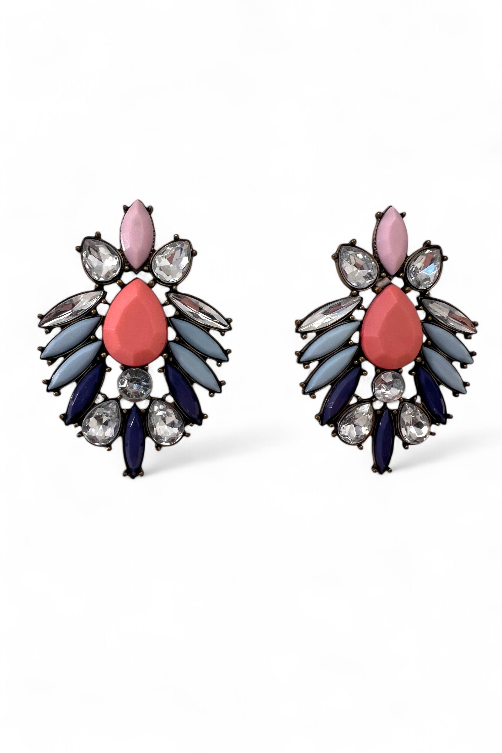 Coral and Blue Stone Statement Earrings