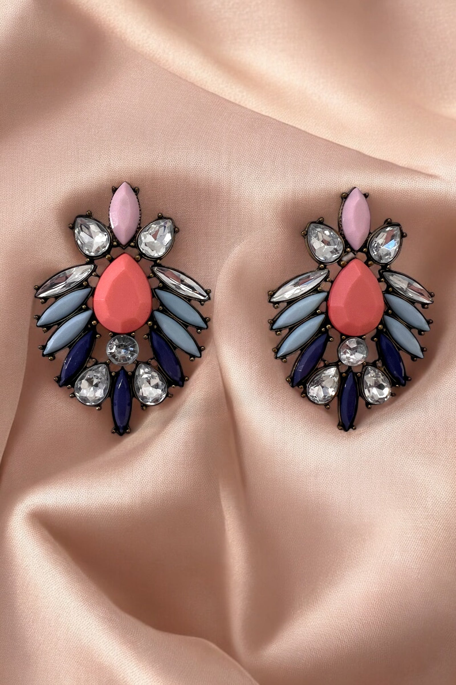 Coral and Blue Stone Statement Earrings
