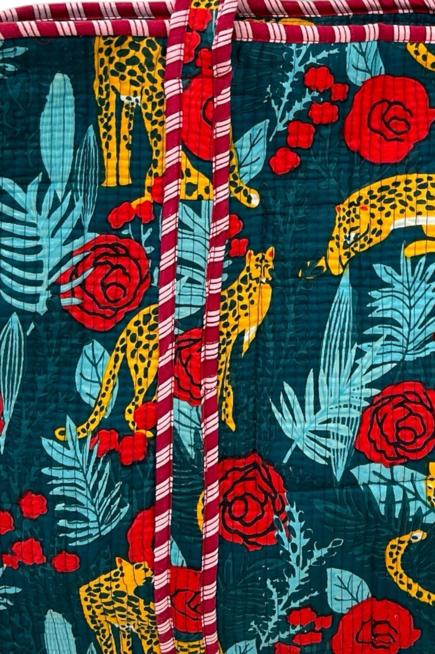 Leopard & Roses Quilted Large Tote Bag