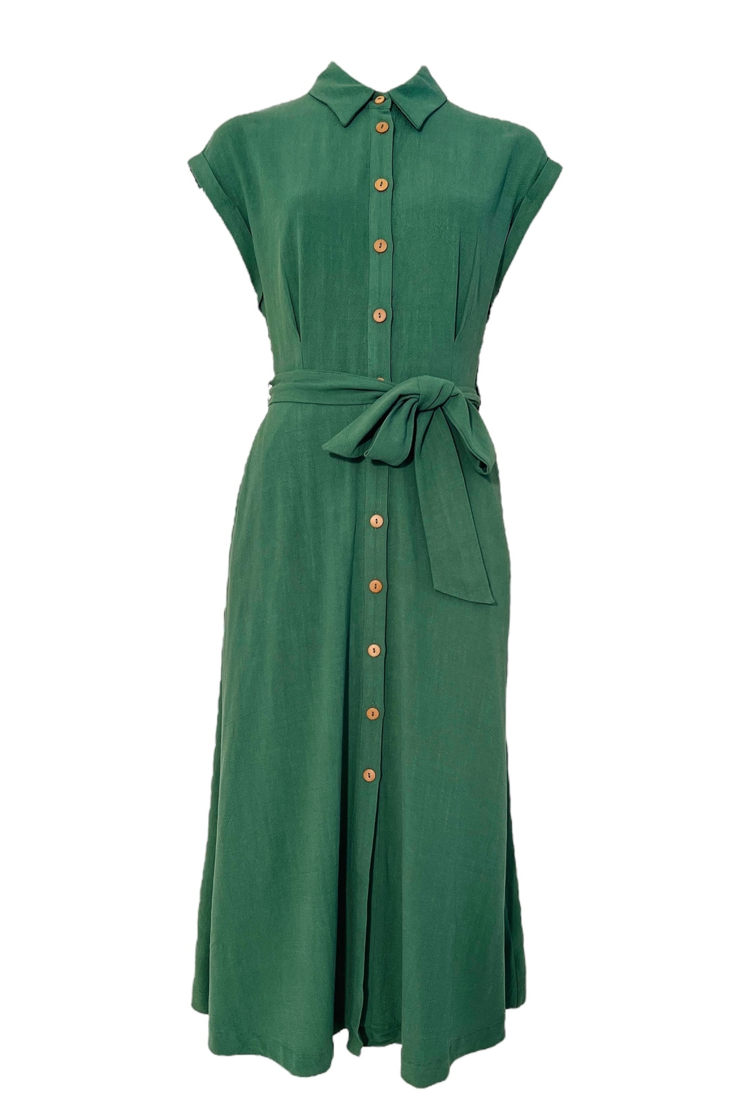 Reese Linen Mix Button Through Midi Shirt Dress - Green