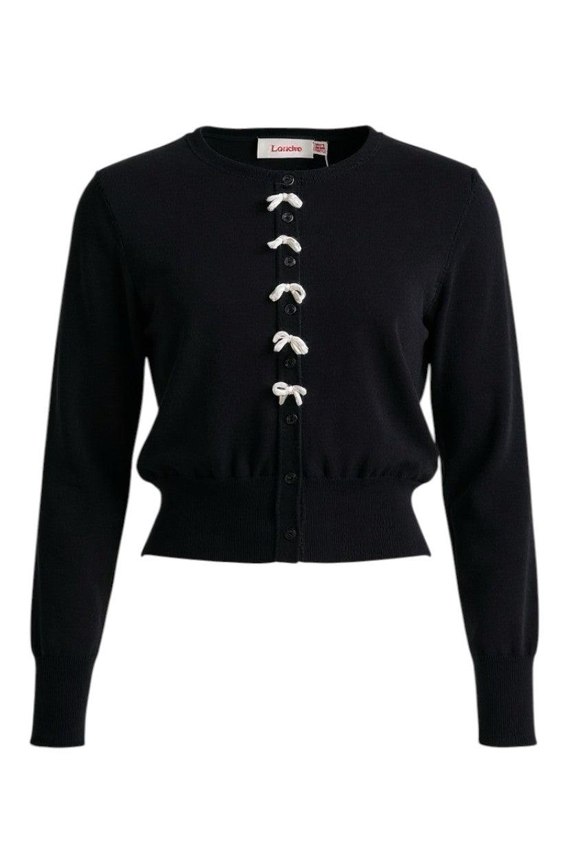 Ives Bow Trimmed Cardigan - Black - Styled