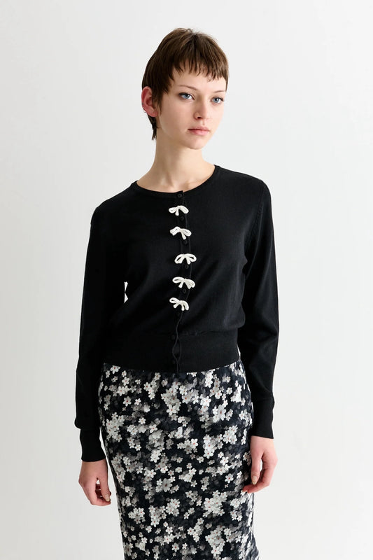 Ives Bow Trimmed Cardigan - Black