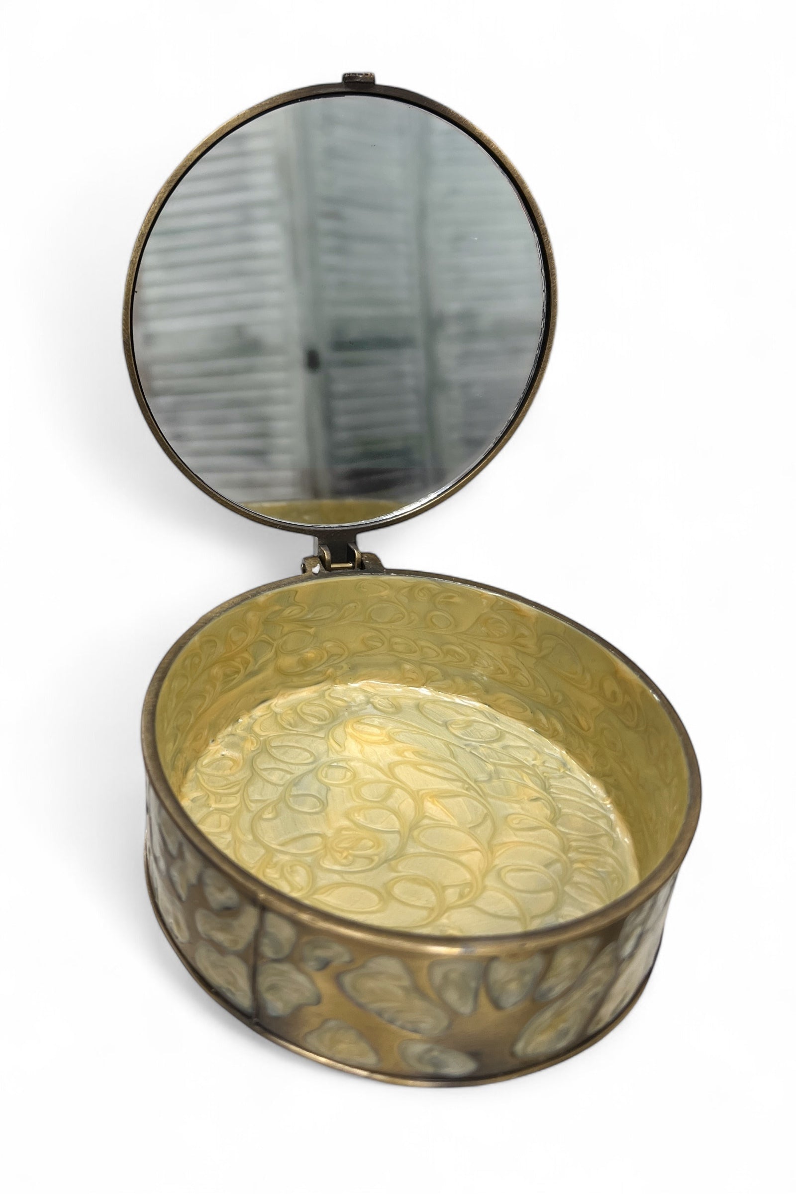 Heavy Round Enamel Butterfly Jewellery Box