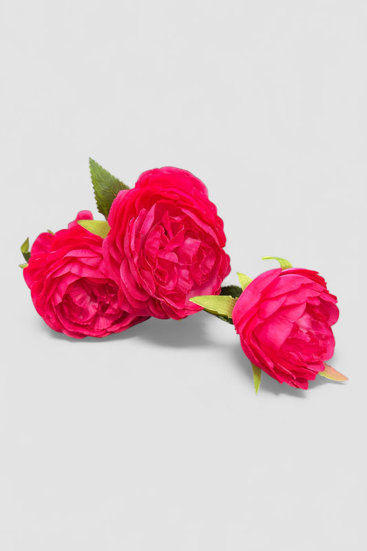 3 Head Carmine Red Rose Stem