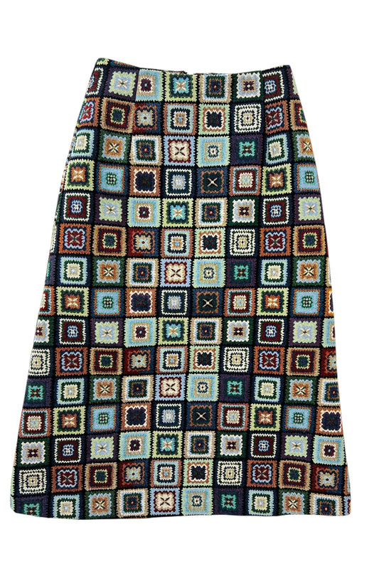 Buffy 70's Patch Jacquard Midi Skirt