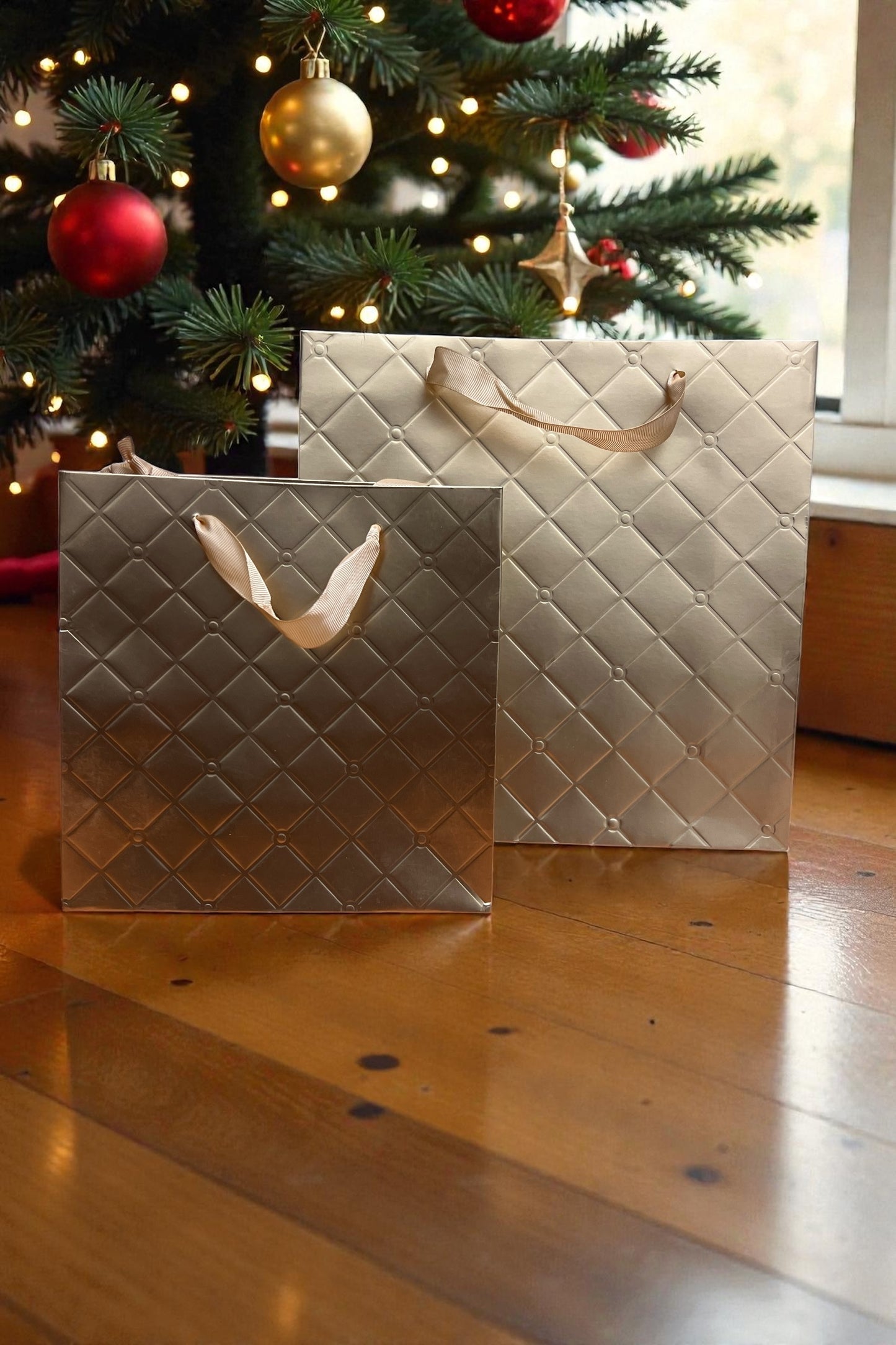 2 Embossed Matte Gold Gift bags