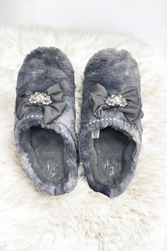 Diamond Bow Faux Fur Slippers