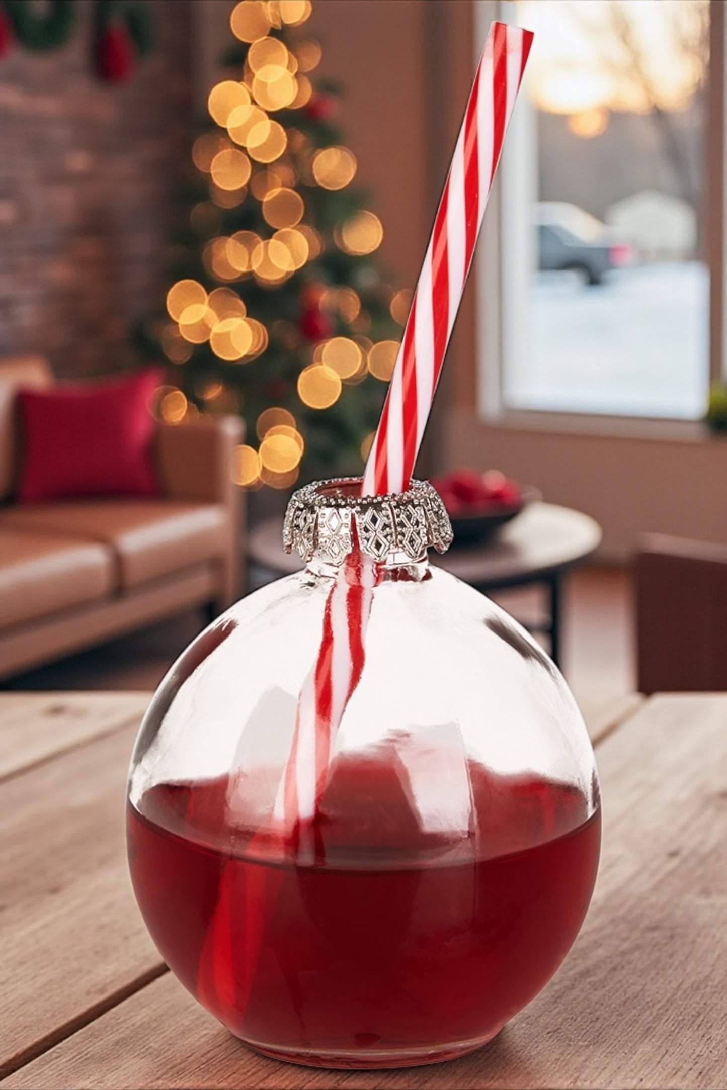 Christmas Bauble Drinking Glass With Straws