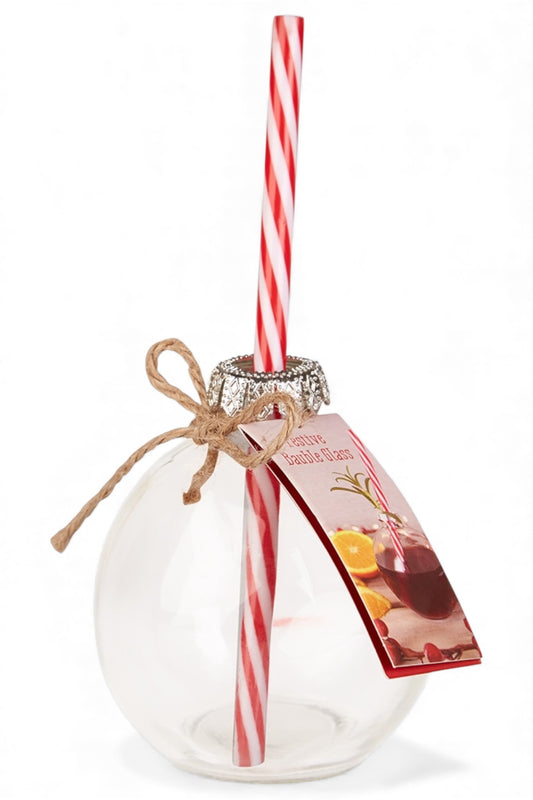 Christmas Bauble Drinking Glass With Straws