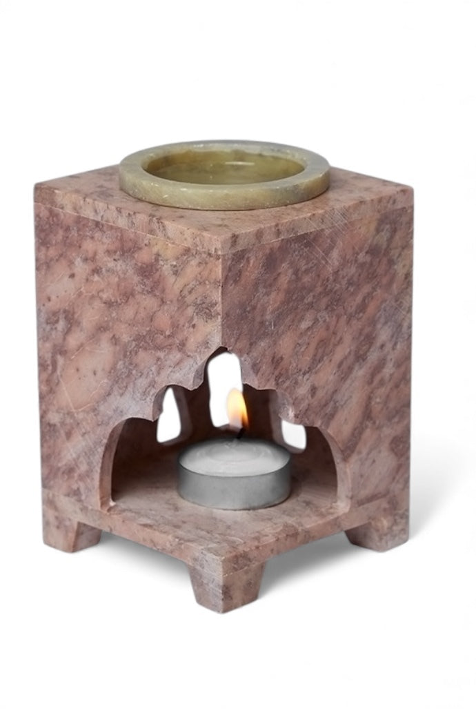 Soapstone  Hand Carved Elephant Oil Burner - Pink - Styled