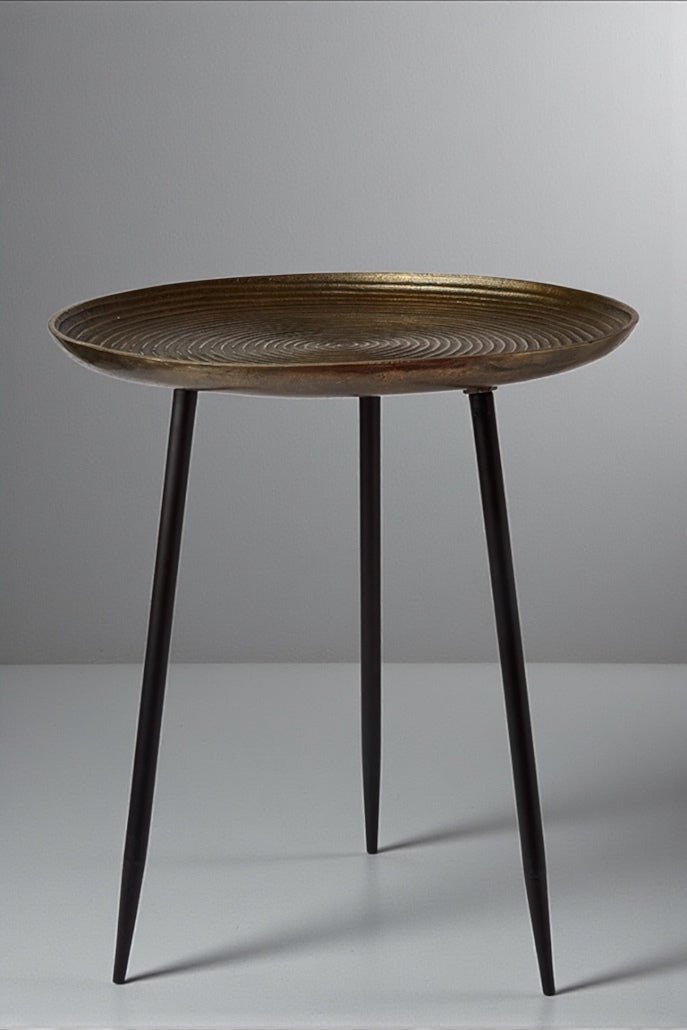 Ridged Brass Topped 3 Leg Side Table