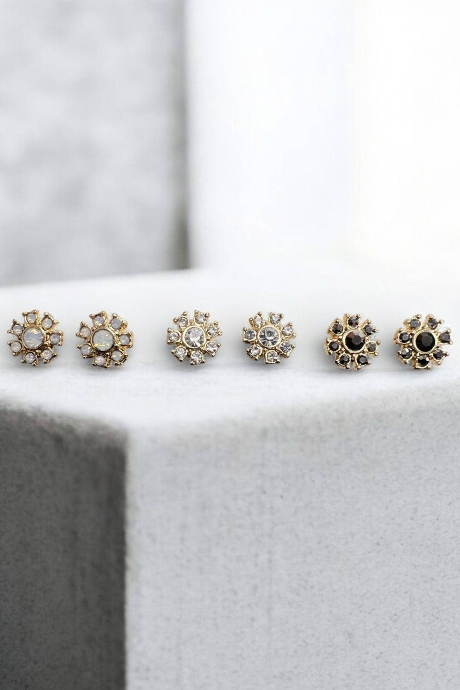Set Of 3 Diamanté Stud Earrings