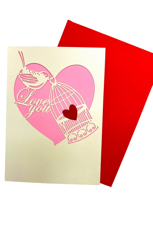I Love You Birdcage Paper Cut Card