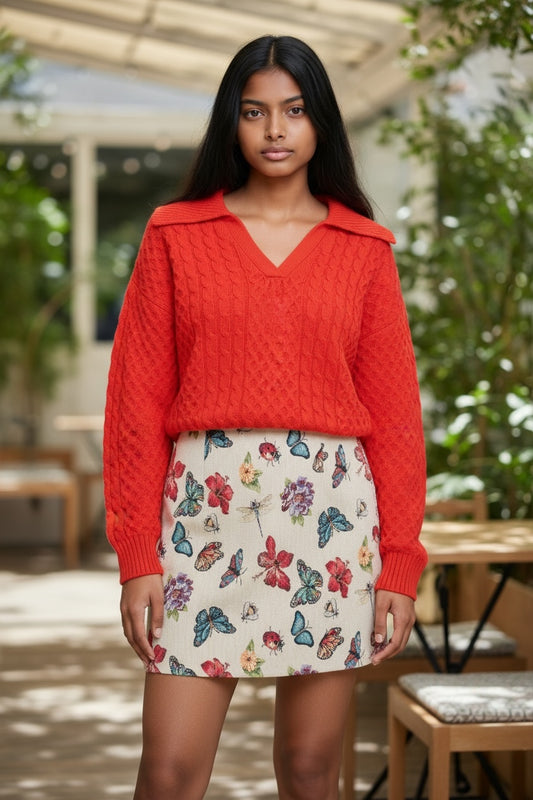 Aubin Flutter Jacquard A-Line Mini Skirt - Cream