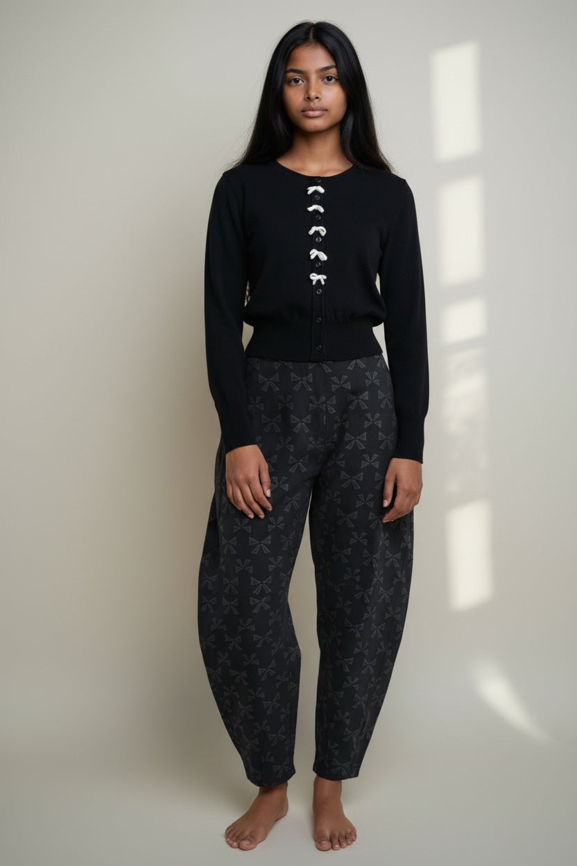 Sutton Bow Jacquard Barrel Trousers - Black - Detail 3