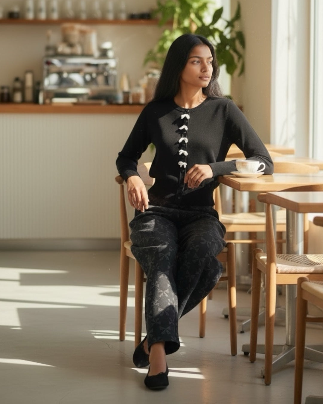 Sutton Bow Jacquard Barrel Trousers - Black - Detail 4