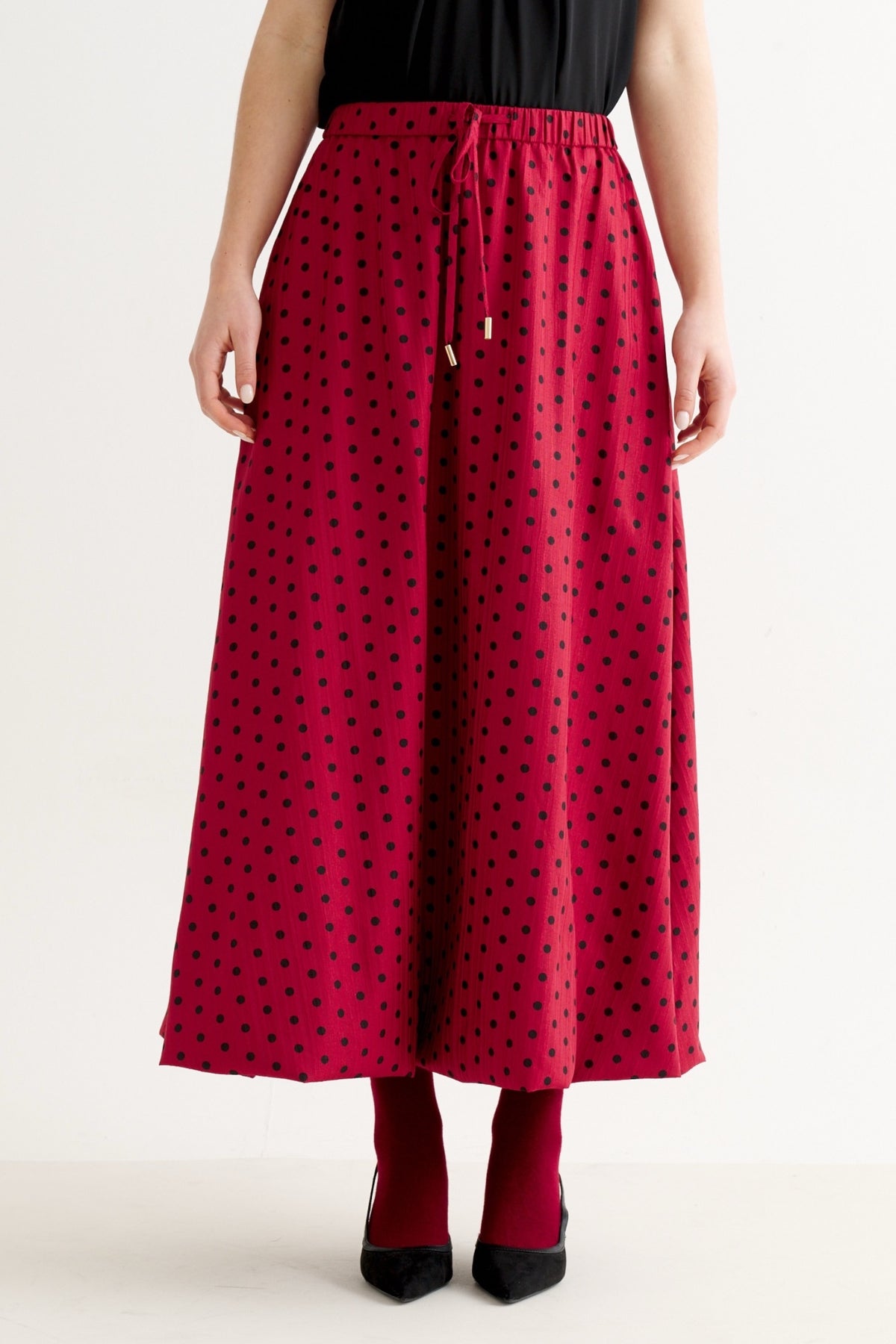 Dixie Spot Print Balloon Midi Skirt - Wine