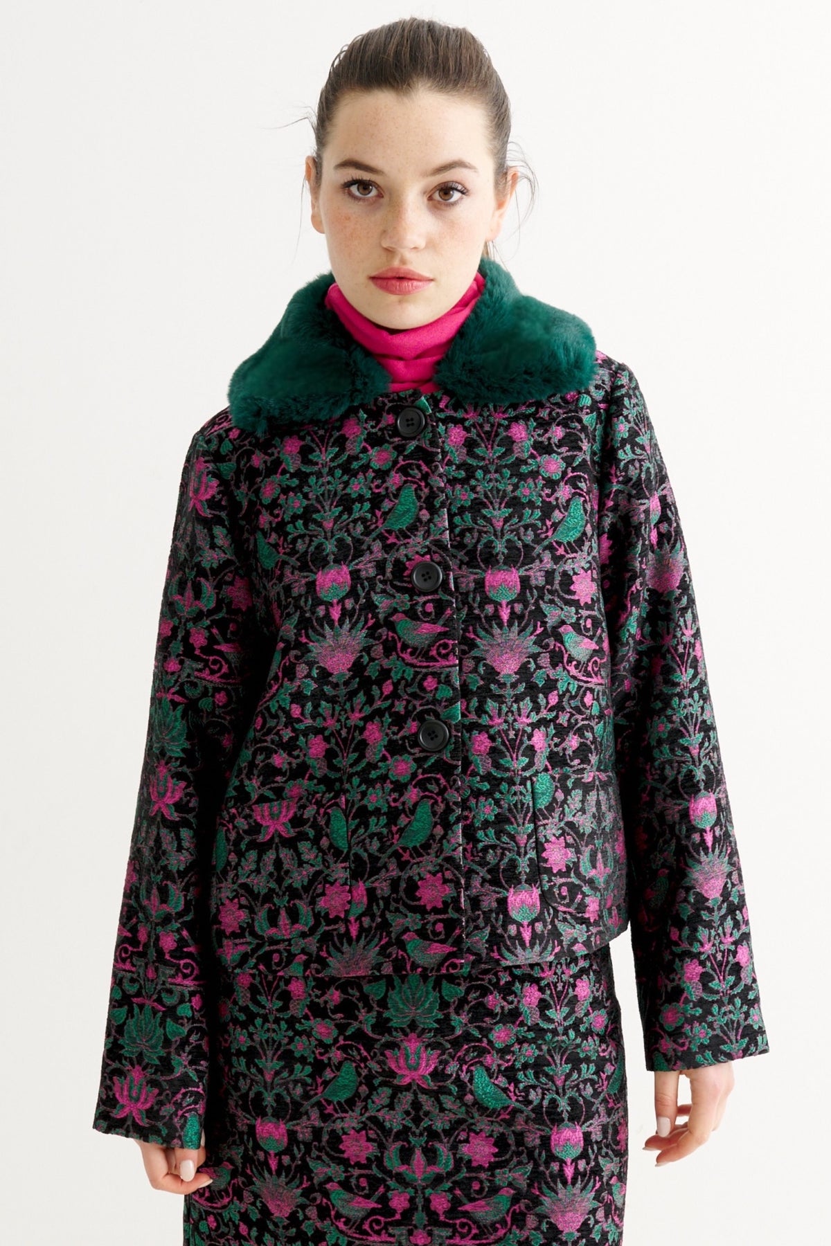 Apple Belle Plume Fur Trim Cropped Jacket
