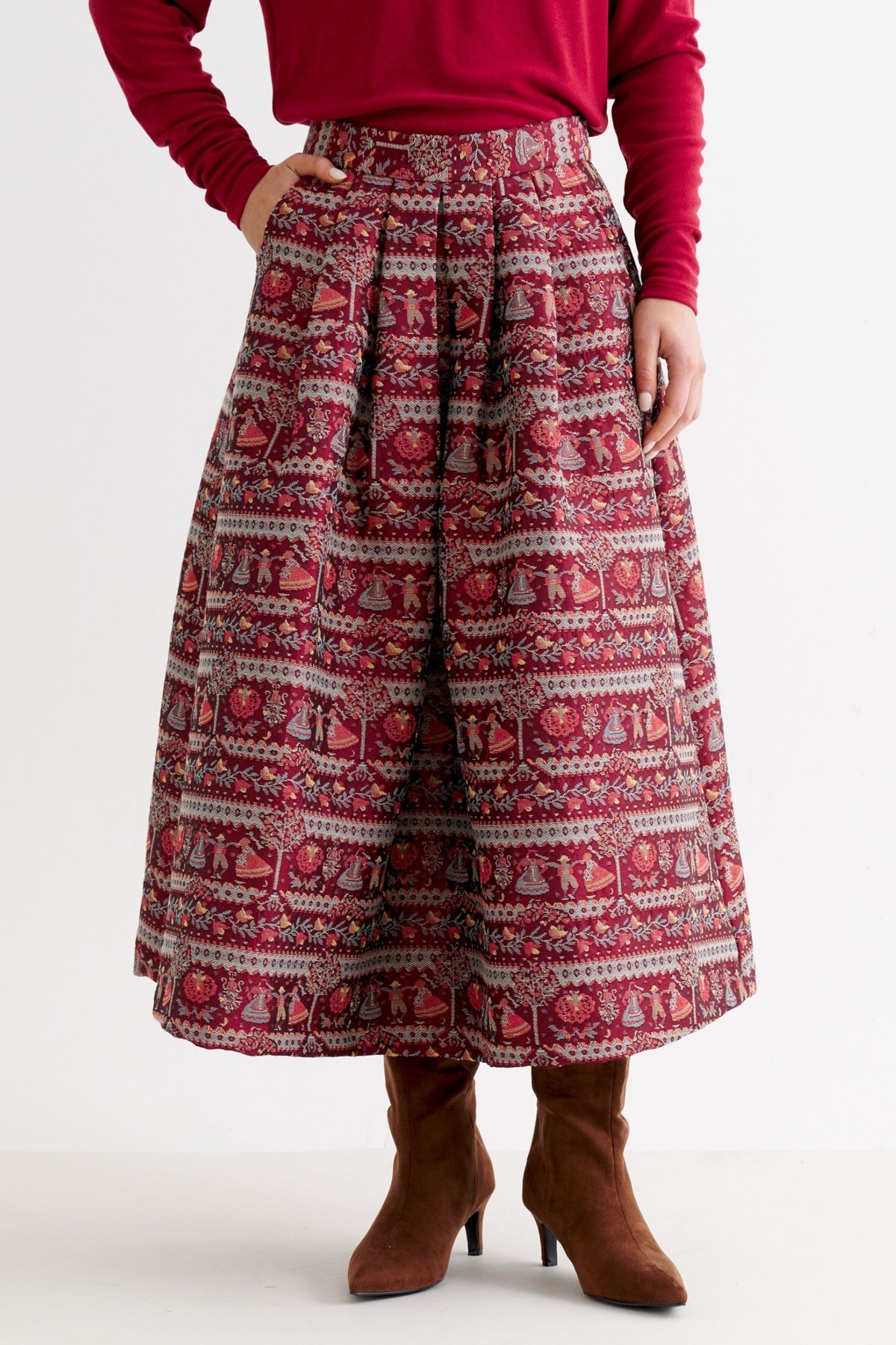 Pasadena Heirloom Jacquard Midaxi Skirt - Wine