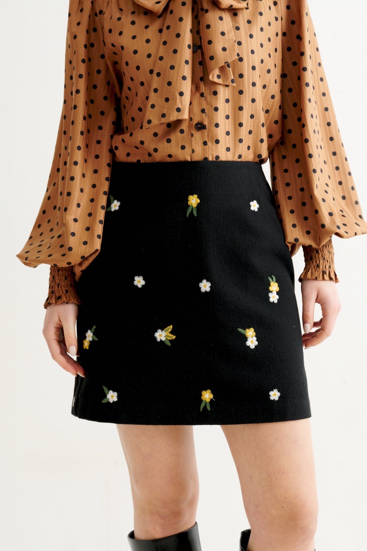 Aubin Daisy Tweed A-Line Skirt - Black