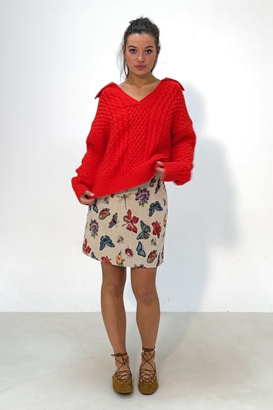 Jamie Cable Collar Jumper - Red